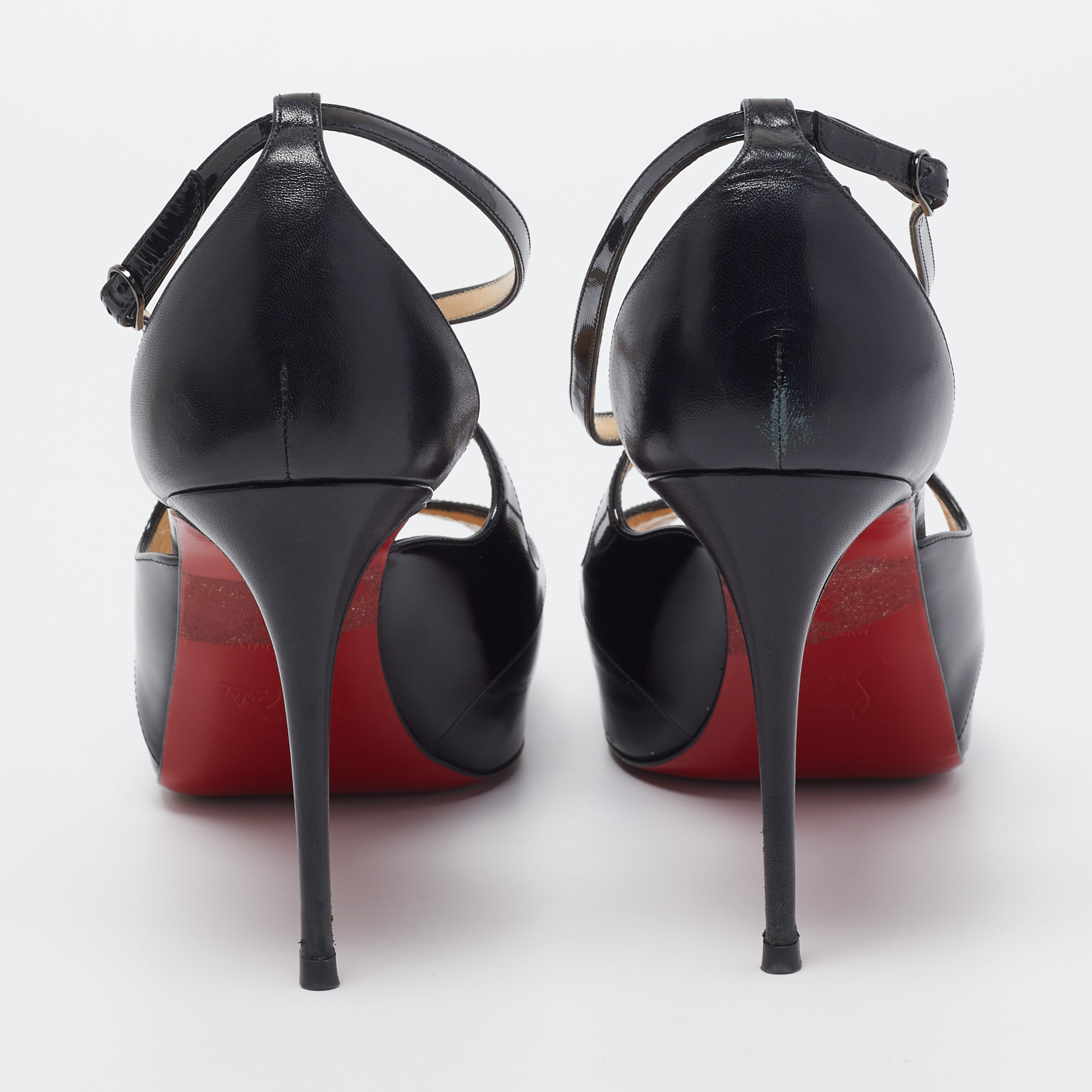 Christian Louboutin Black Leather And Patent Mira Bella Sandals Size 41