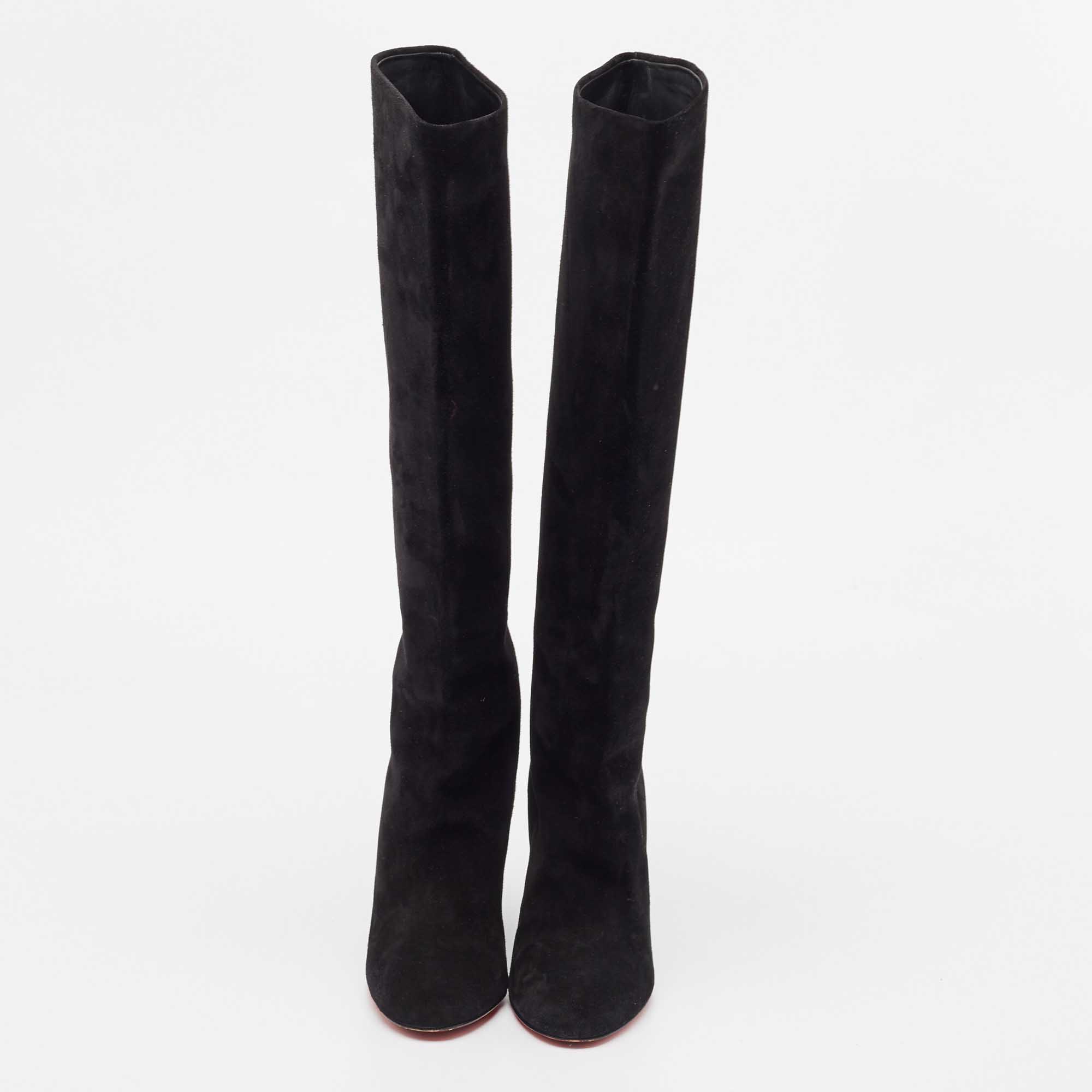 Christian Louboutin Black Suede Melissa Botta Wedge Knee Boots Size 37.5