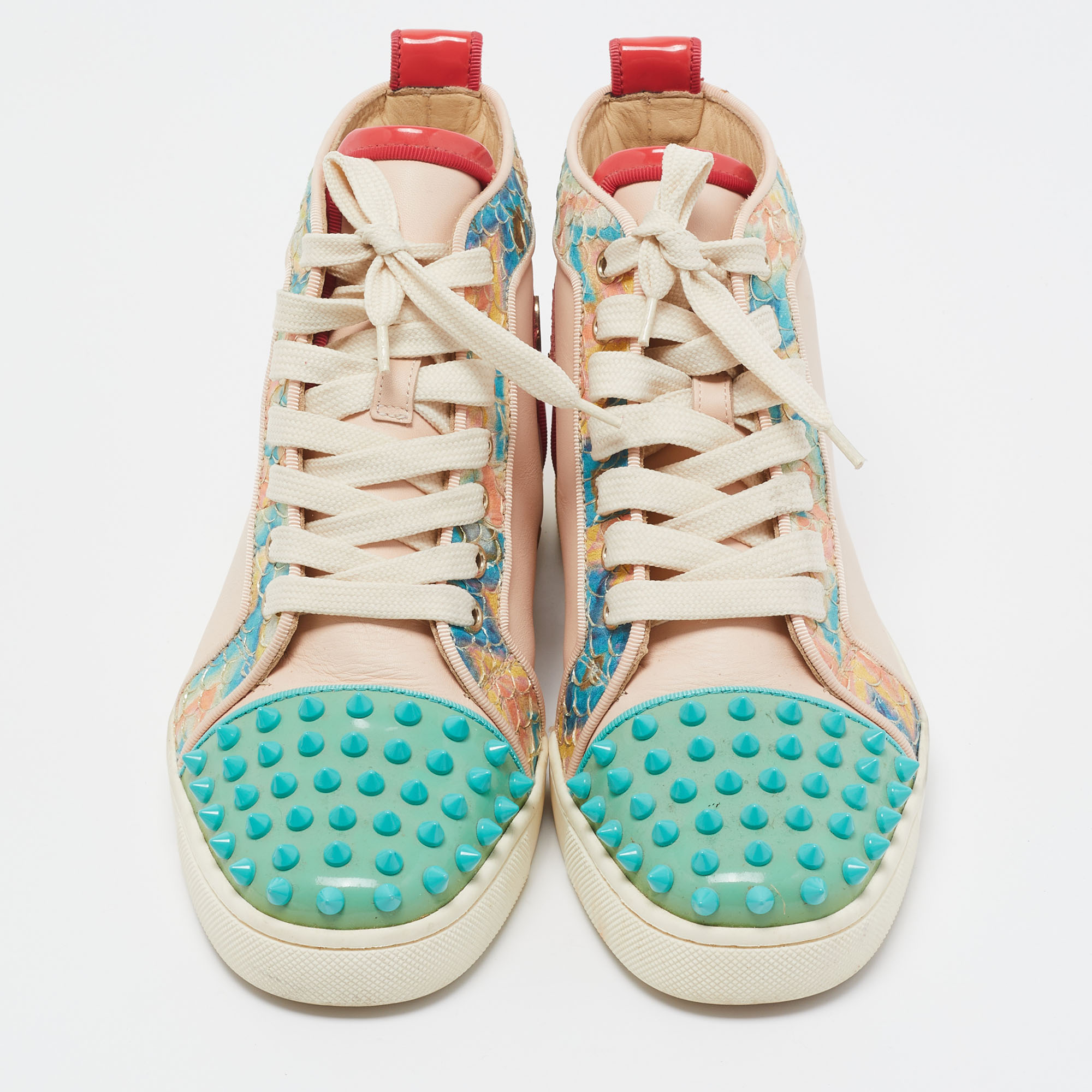 Christian Louboutin Multicolor Patent And Leather Louis Spikes High Top Sneakers Size 36.5