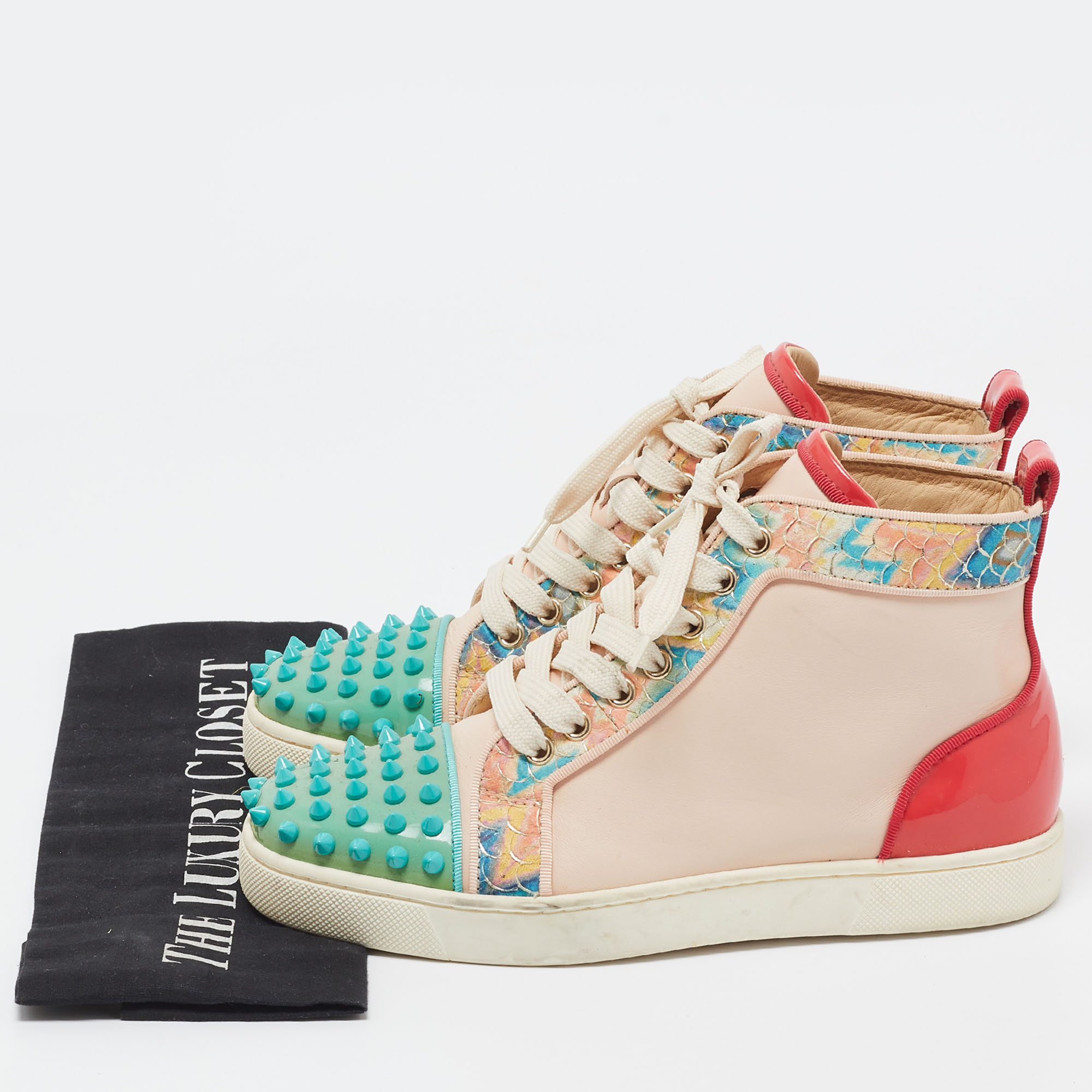 Christian Louboutin Multicolor Patent And Leather Louis Spikes High Top Sneakers Size 36.5