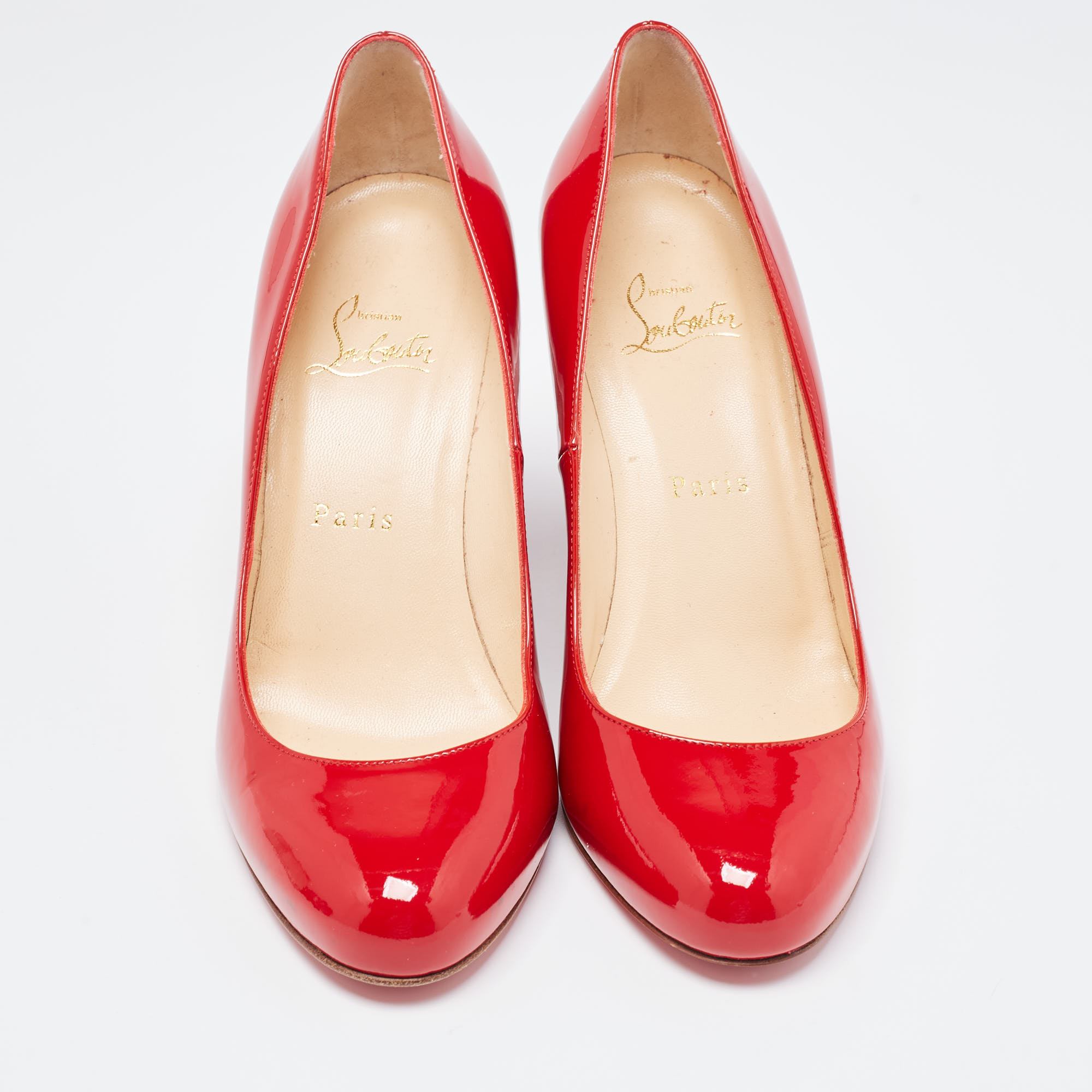 Christian Louboutin Red Patent Leather Ron Ron Wedge Pumps Size 38.5