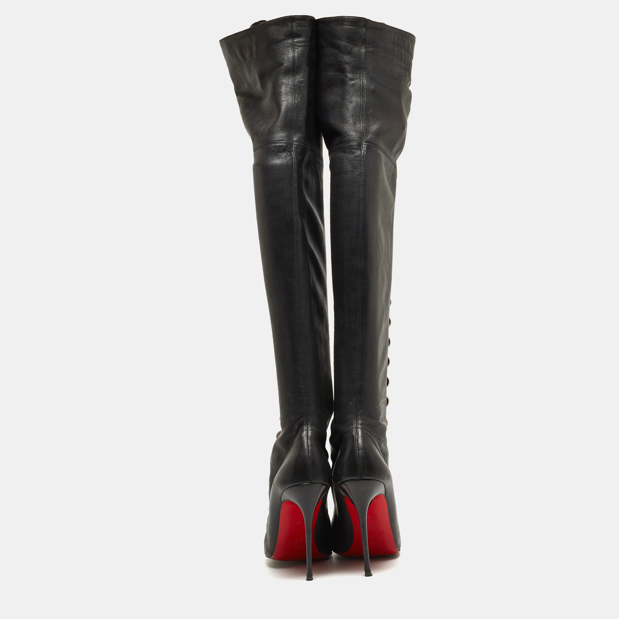 Christian Louboutin Black Leather Knee Length Boots Size 40