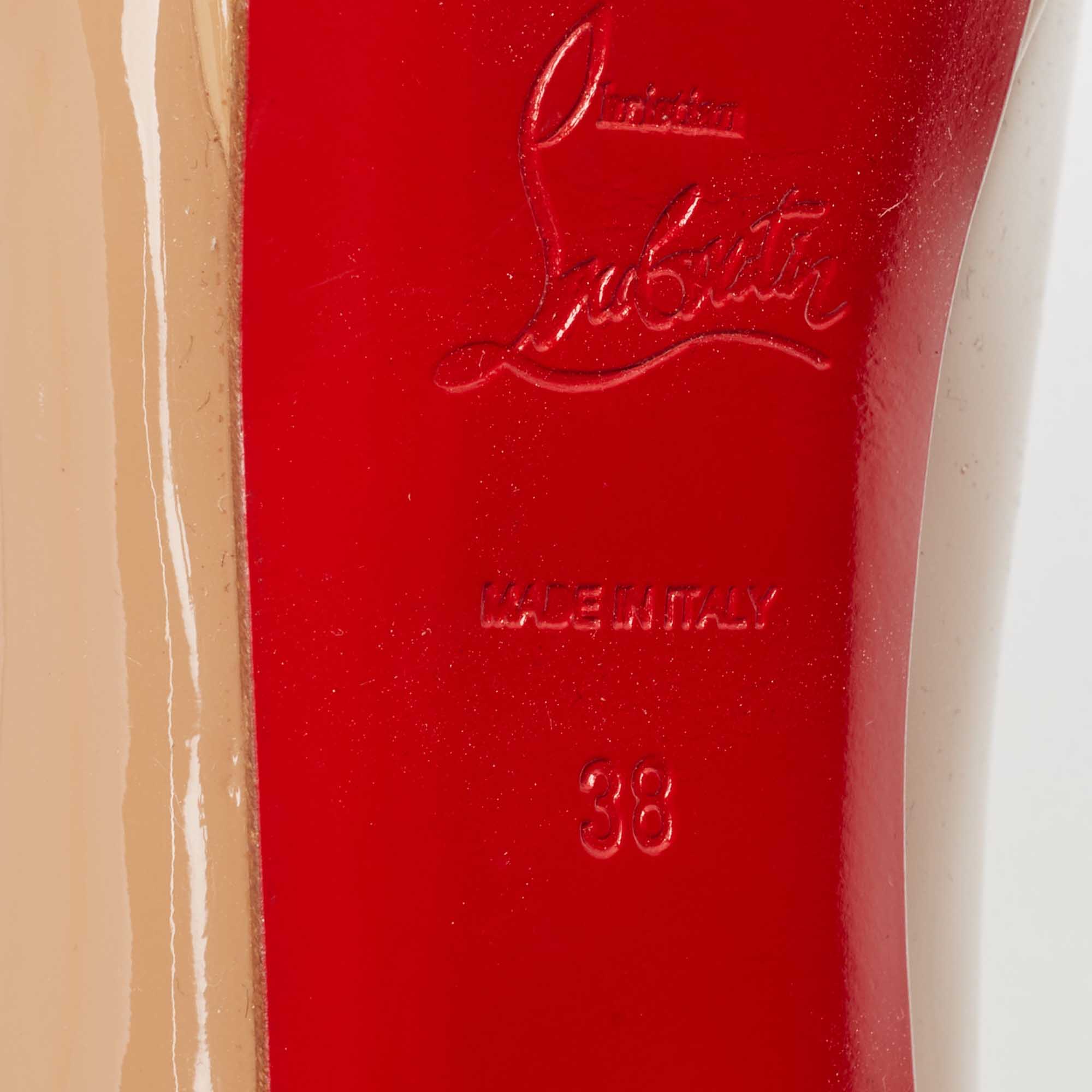 Christian Louboutin Beige Patent Leather Lady Peep Pumps Size 38