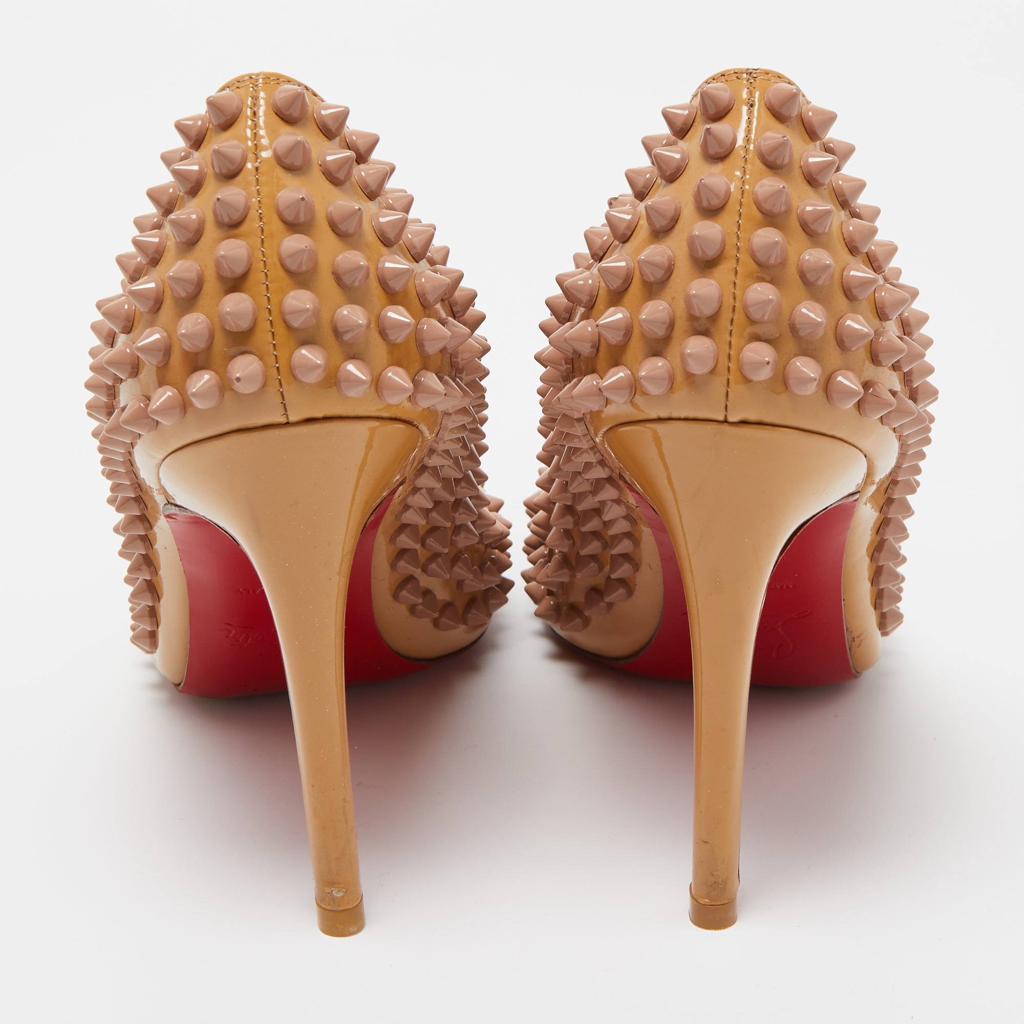 Christian Louboutin Beige Patent Leather Pigalle Spikes Pumps Size 37
