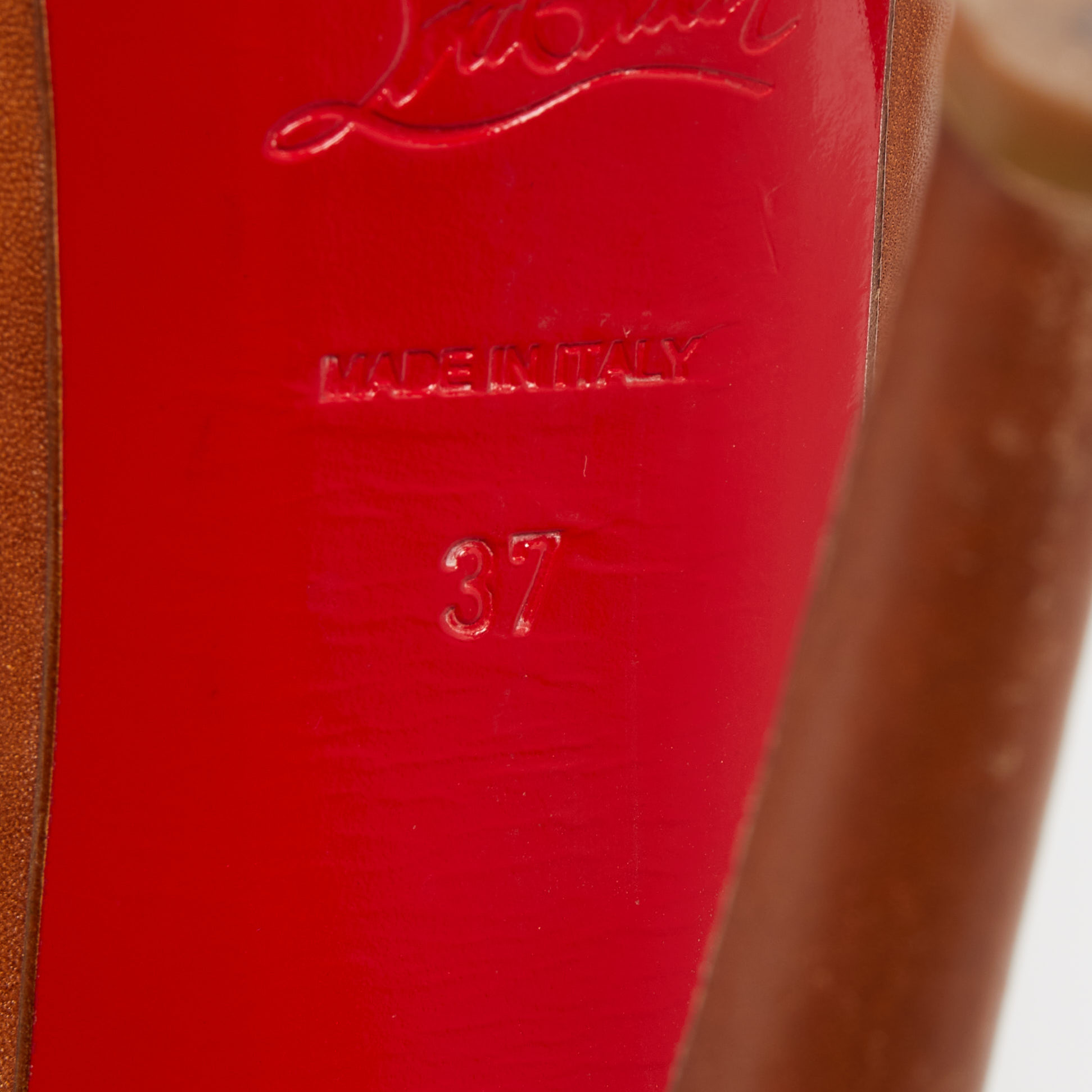 Christian Louboutin Brown Leather Peep Toe Platform Slingback Sandals Size 37