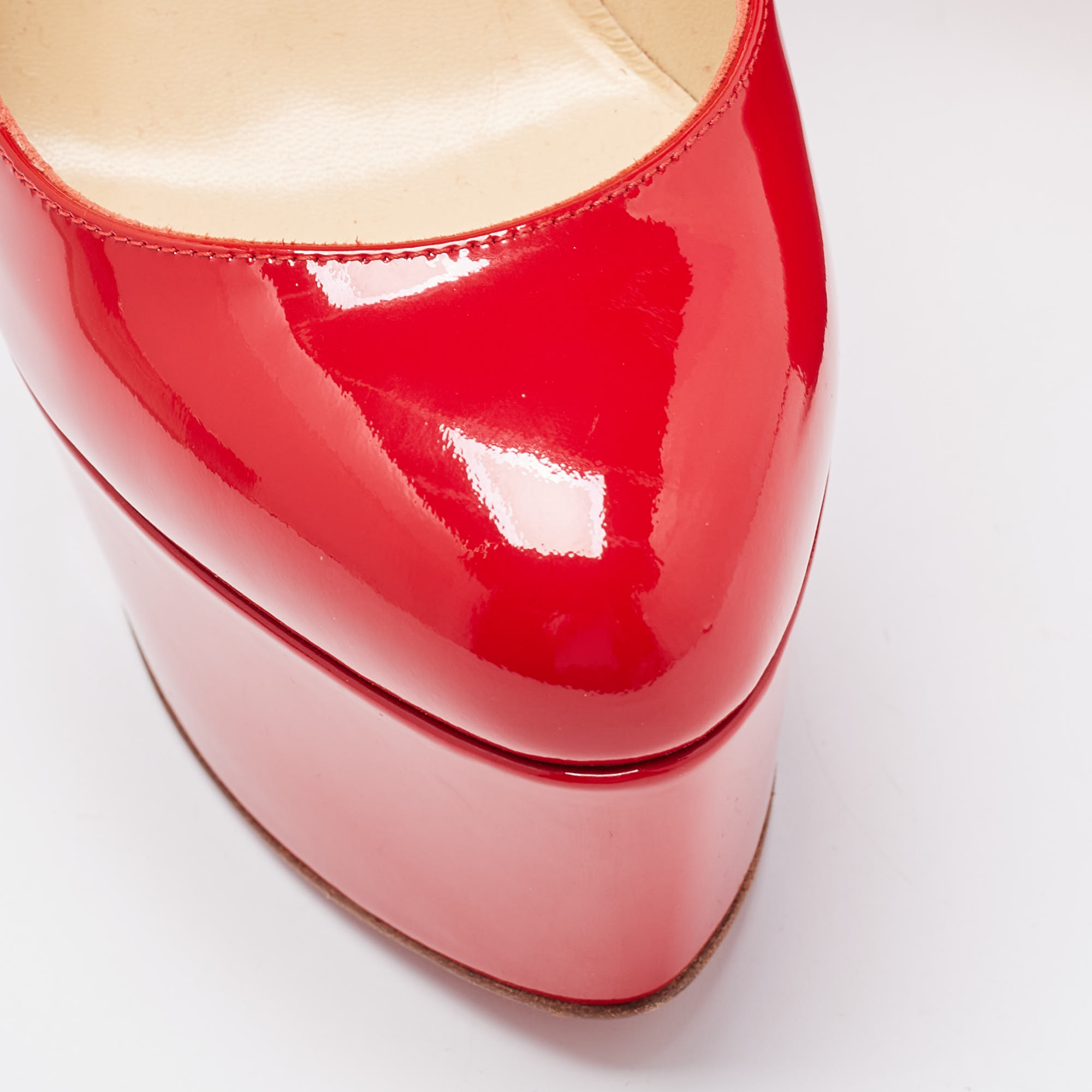 Christian Louboutin Red Patent Leather Victoria Platform Pumps Size 36