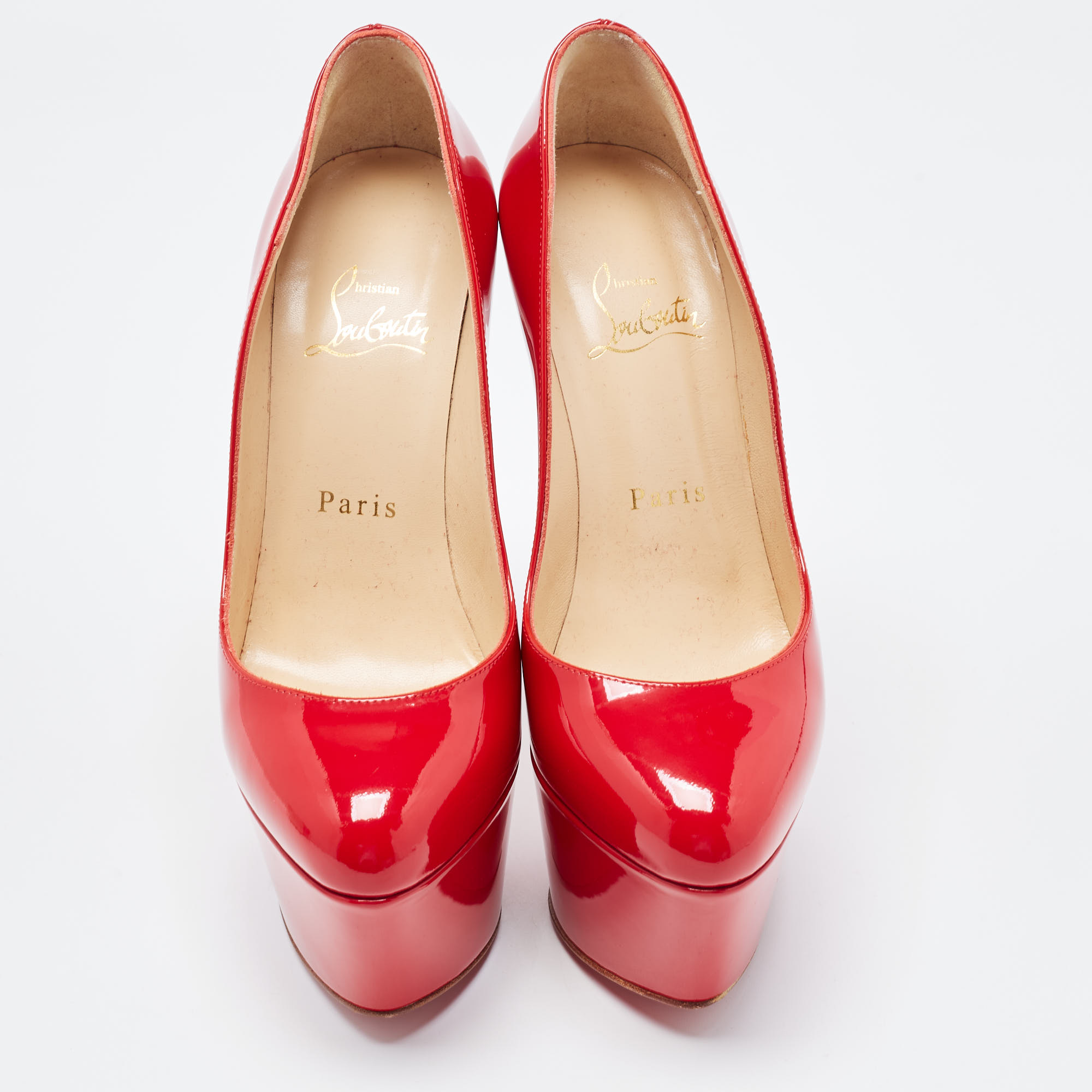 Christian Louboutin Red Patent Leather Victoria Platform Pumps Size 36
