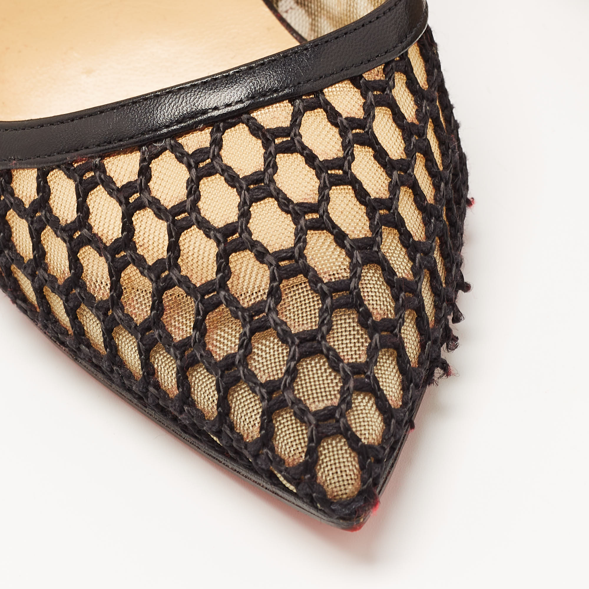 Christian Louboutin Black Leather And Mesh Miluna Slingback Pumps Size 37.5