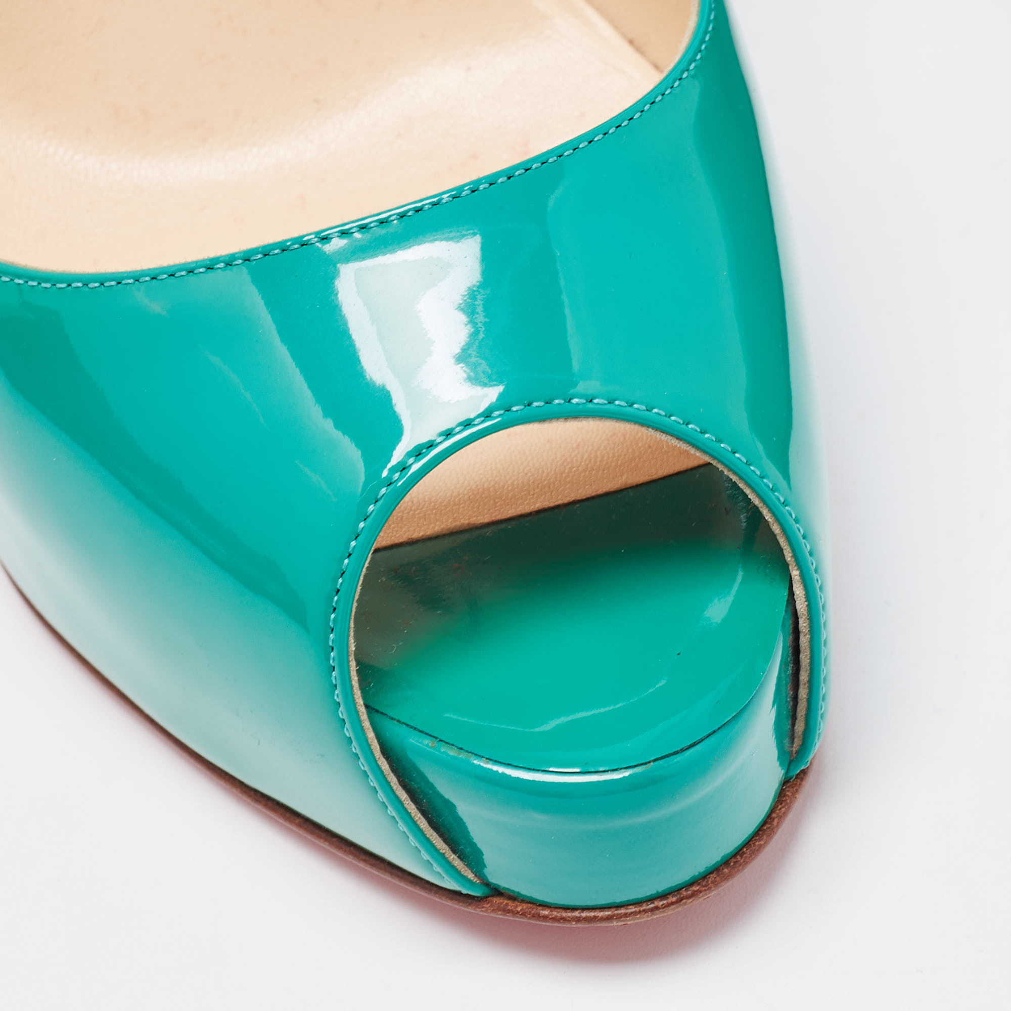 Christian Louboutin Green Patent Leather Lady Peep Pumps Size 36.5