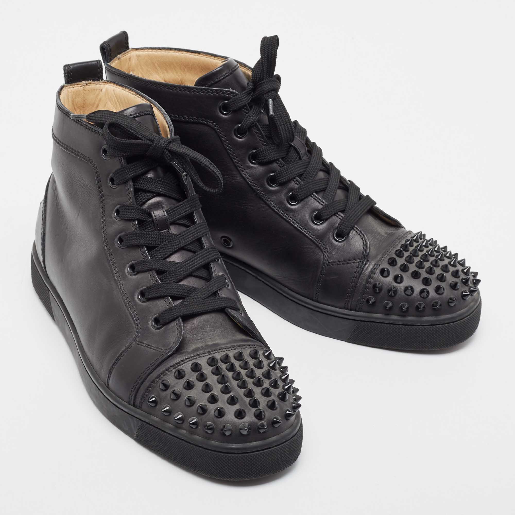 Christian Louboutin Black Leather Lou Spikes Sneakers Size 42