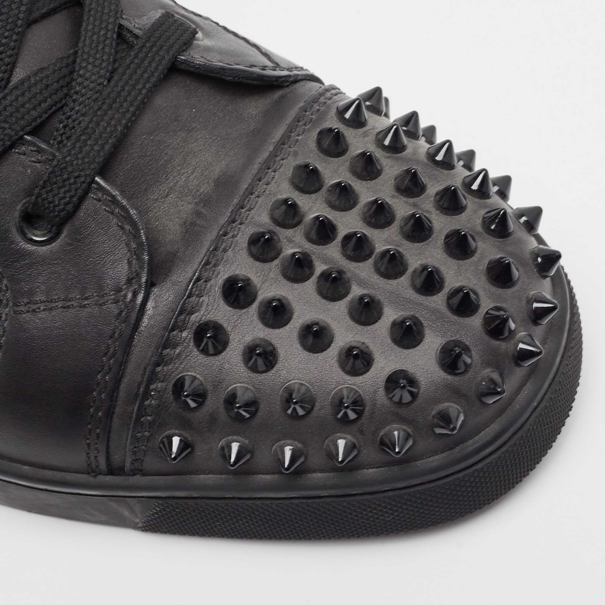 Christian Louboutin Black Leather Lou Spikes Sneakers Size 42