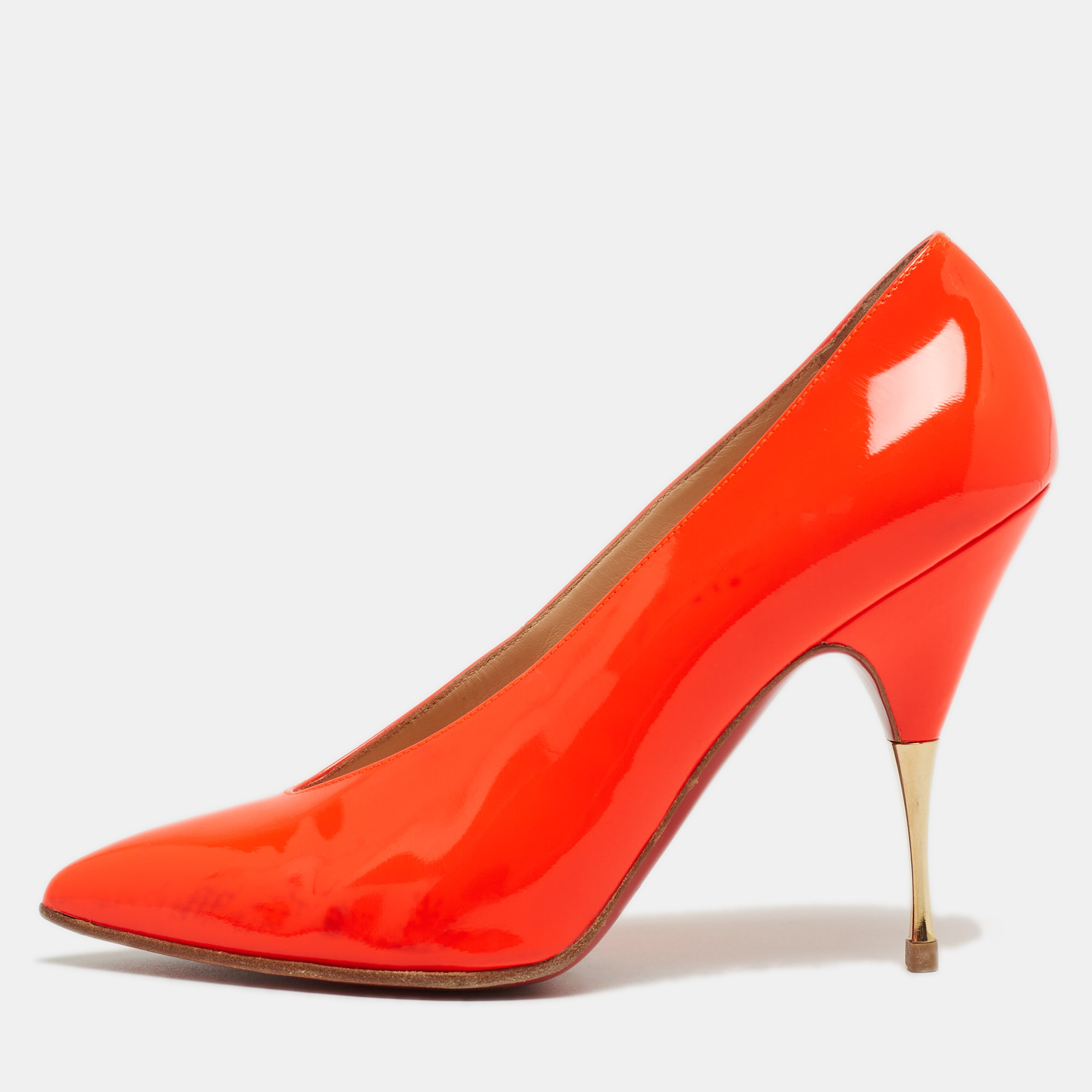 Christian louboutin neon orange patent leather lola pumps size 38