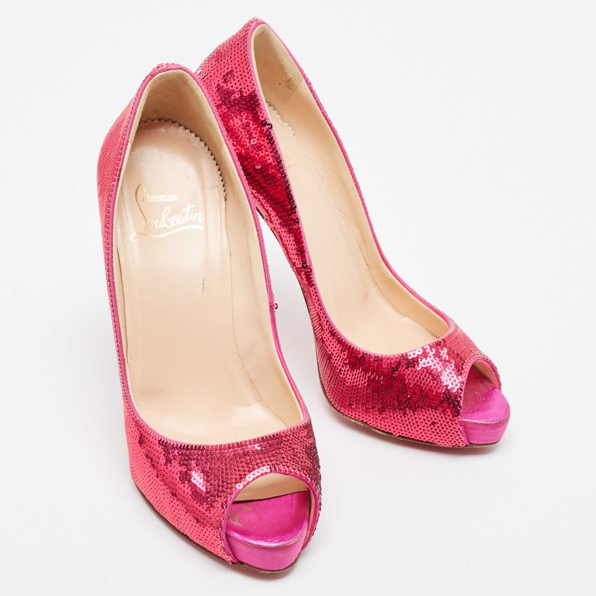Christian Louboutin Pink Sequin Very Prive Pumps Size 37