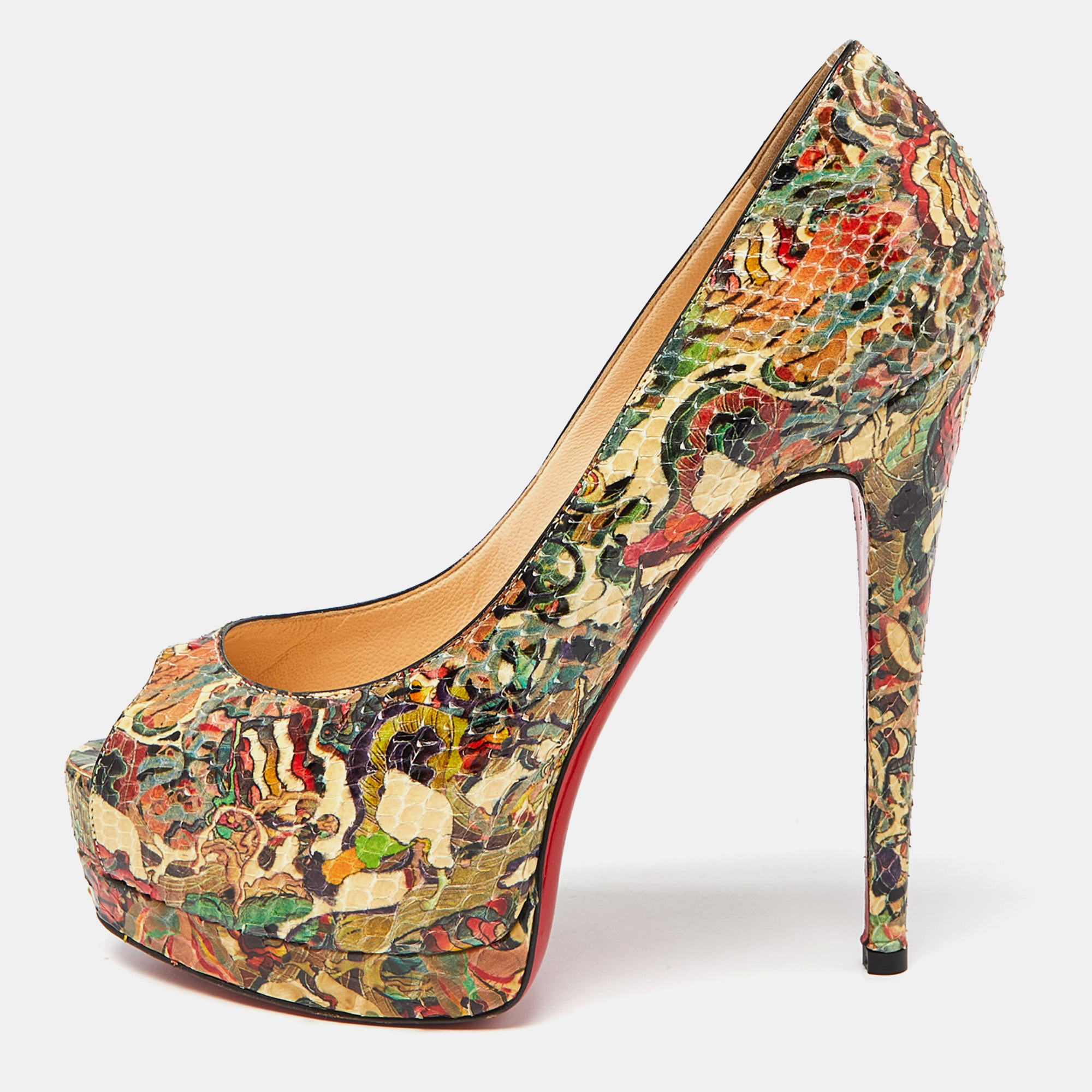 Christian louboutin multicolor python faience lucido palais royal pumps size 37.5