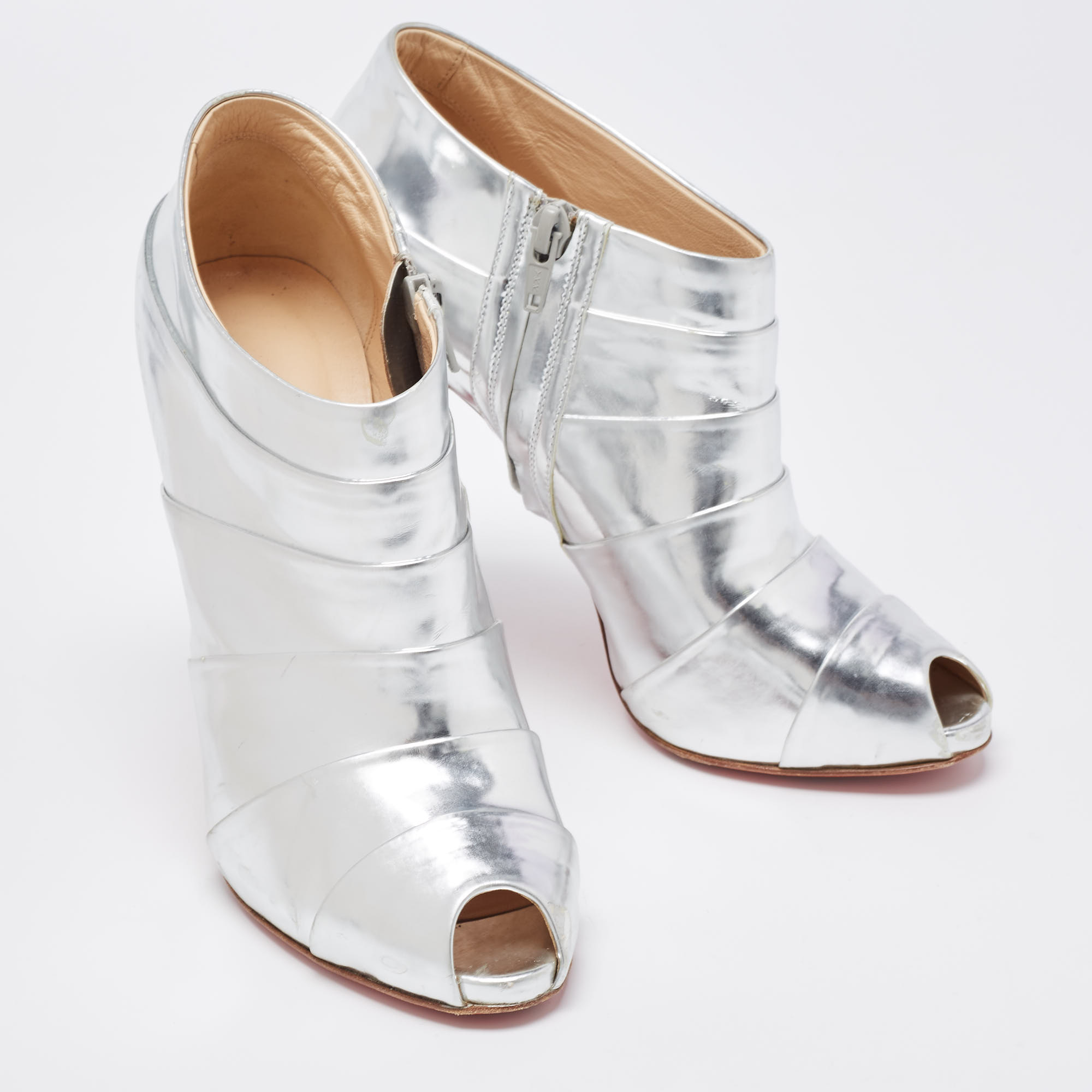 Christian Louboutin Silver Leather Booties Size 39