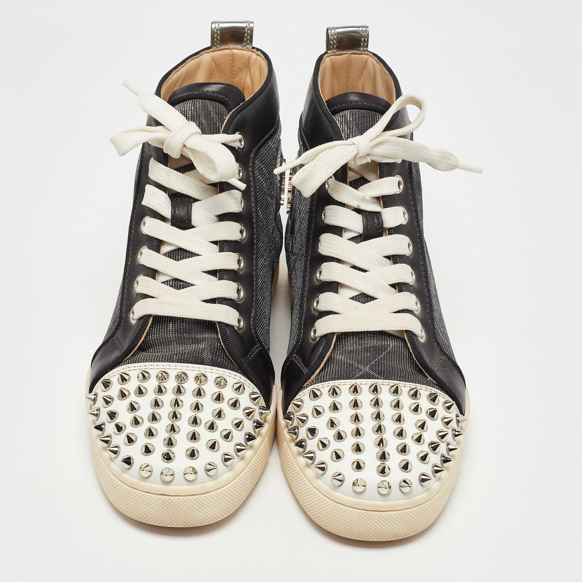 Christian Louboutin Tri Color Leather And Mesh Louis Spikes Orlato Sneakers Size 37.5