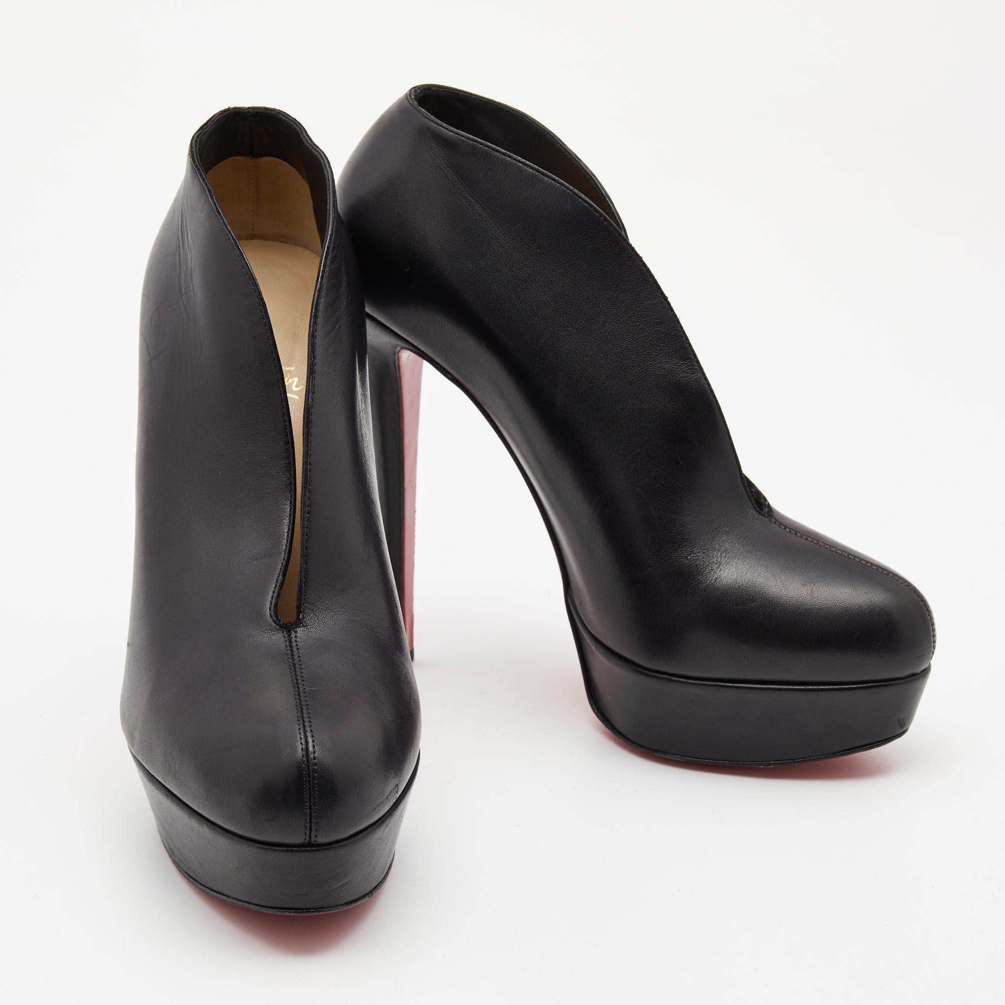 Christian Louboutin Black Leather Miss Fast Plato Platform Ankle Booties Size 38