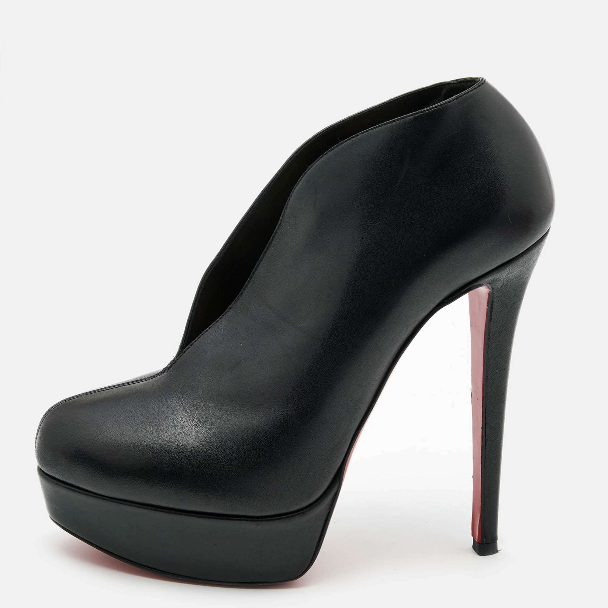 Christian Louboutin Black Leather Miss Fast Plato Platform Ankle Booties Size 38