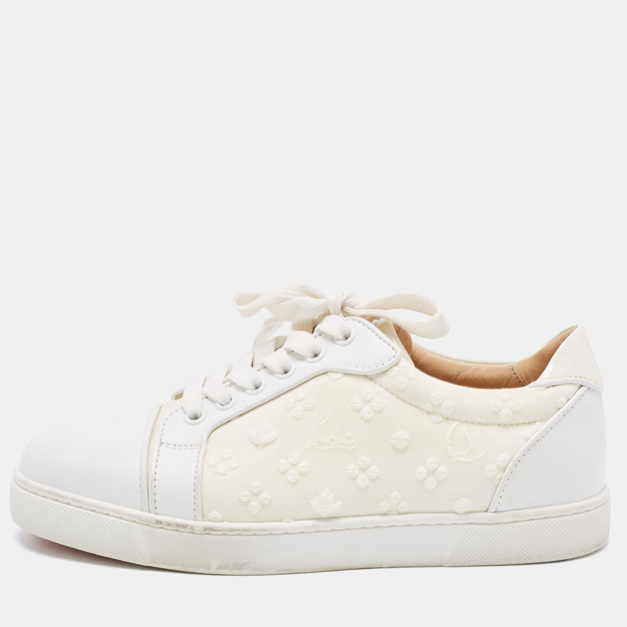 Christian Louboutin White Fabric And Leather Vieira Orlato Trainers Sneakers Size 36.5