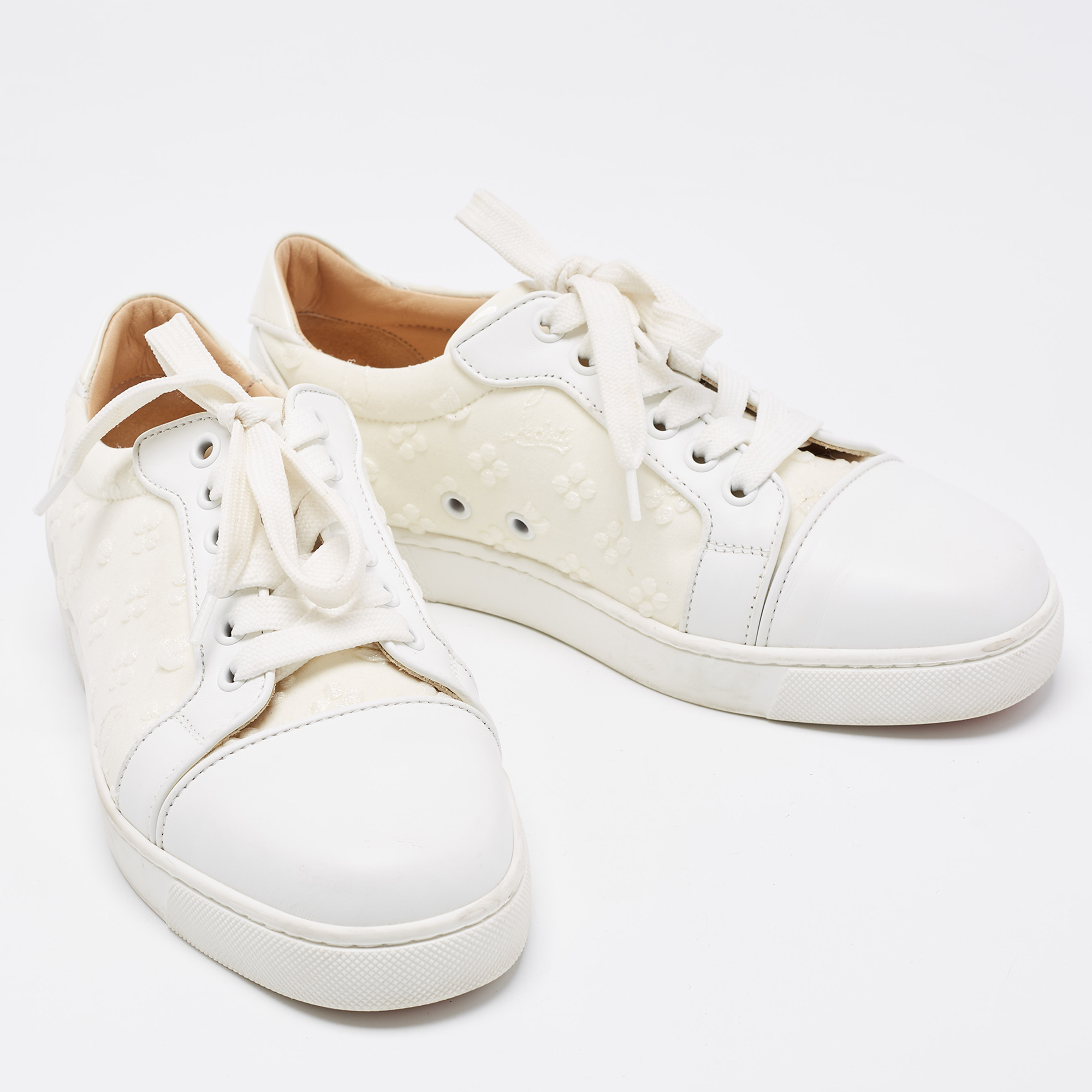 Christian Louboutin White Fabric And Leather Vieira Orlato Trainers Sneakers Size 36.5