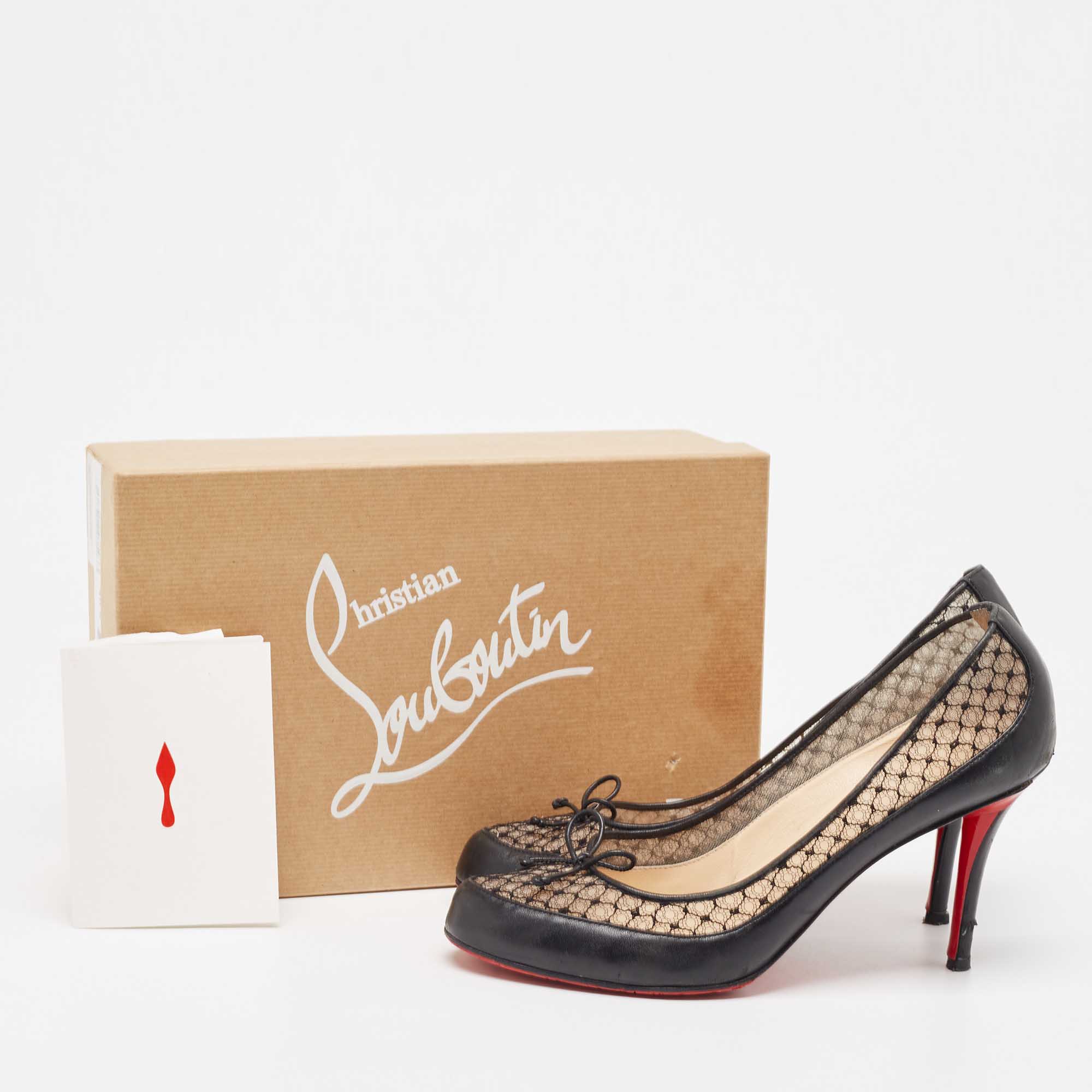 Christian Louboutin Black Leather And Lace Bow Pumps Size 40.5