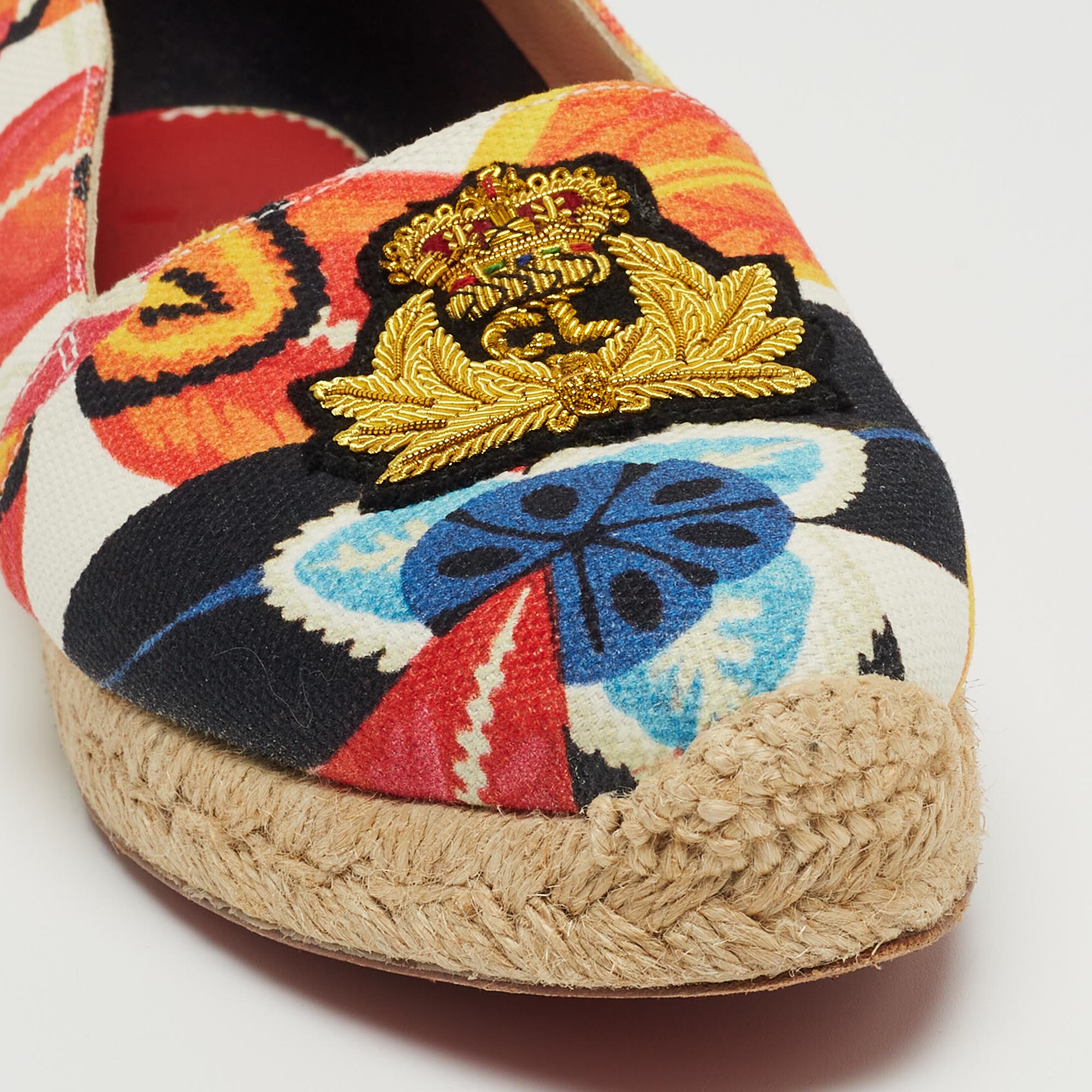 Christian Louboutin Multicolor Canvas Gala Embroidered Crest Espadrille Flats Size 36