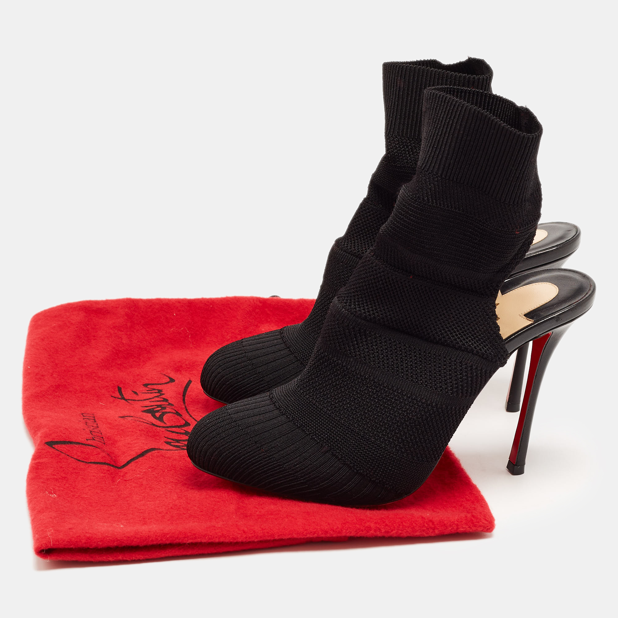 Christian Louboutin Black Knit Fabric Cheminetta Ankle Boots Size 39