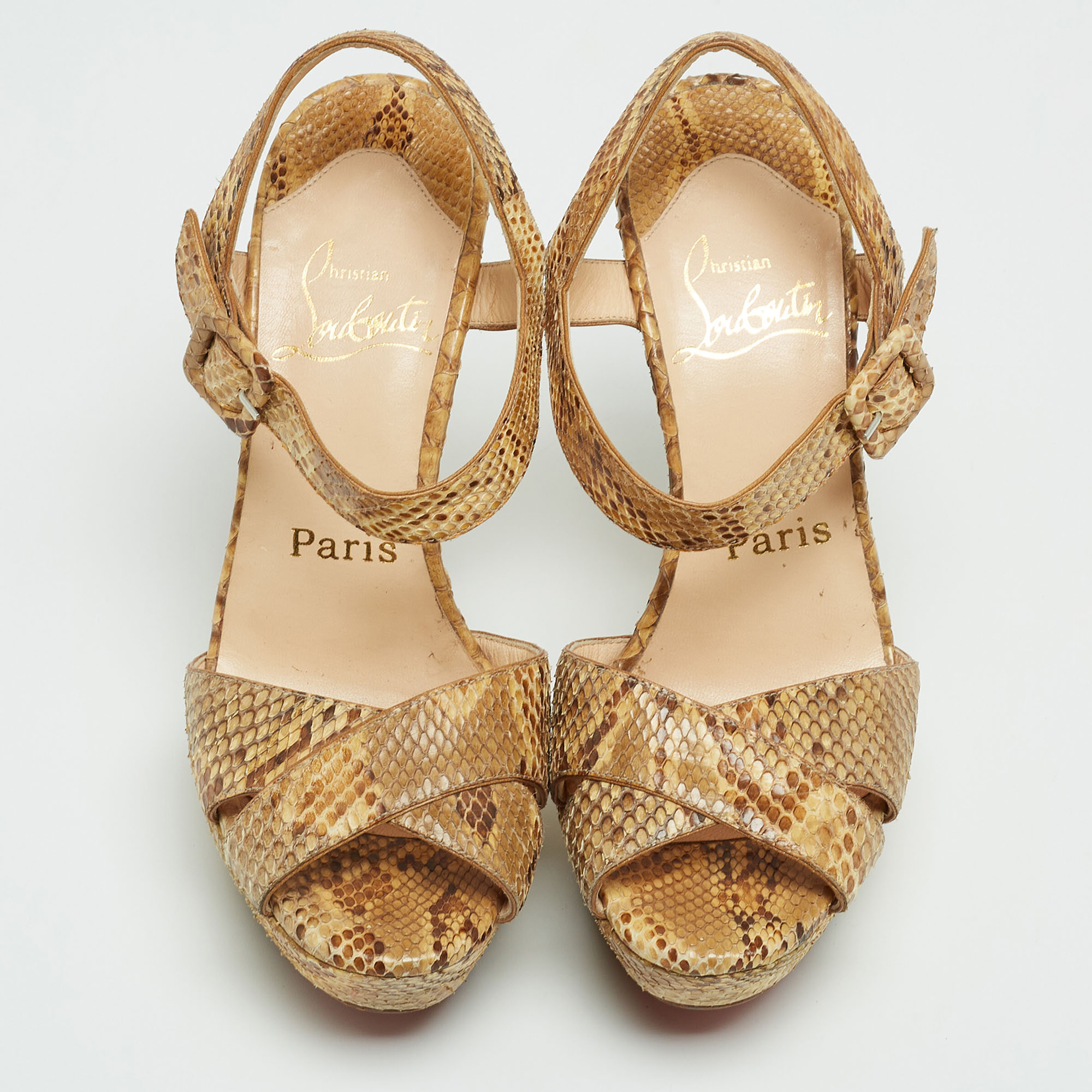 Christian Louboutin Beige Python Leather  Ankle Strap Sandals Size 35