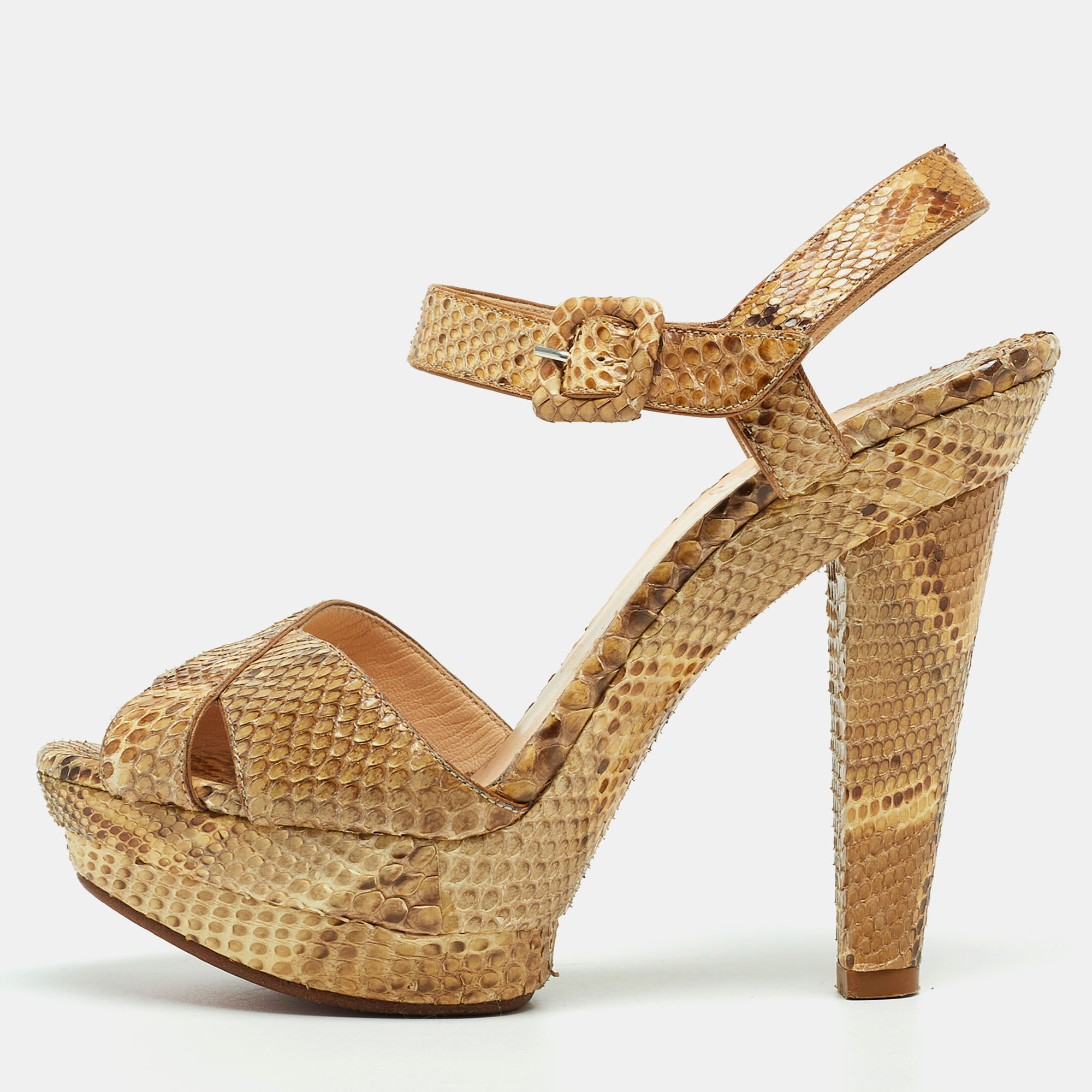 Christian louboutin beige python leather  ankle strap sandals size 35