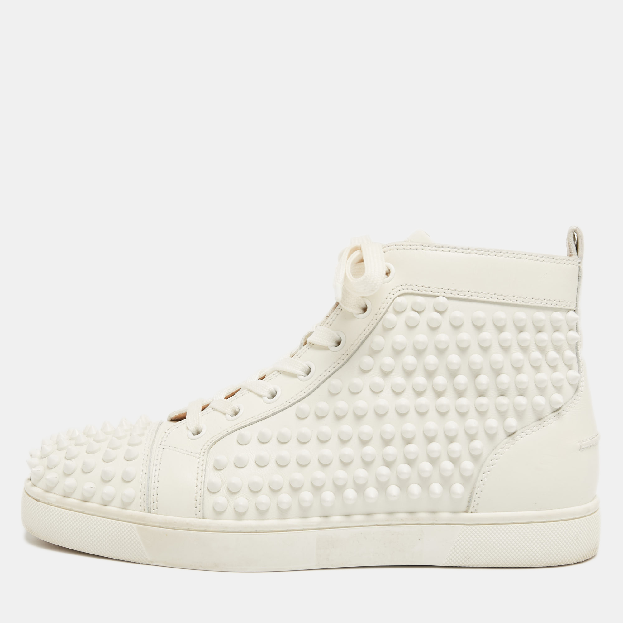 Christian Louboutin White Leather Louis Spikes High Top Sneakers Size 39