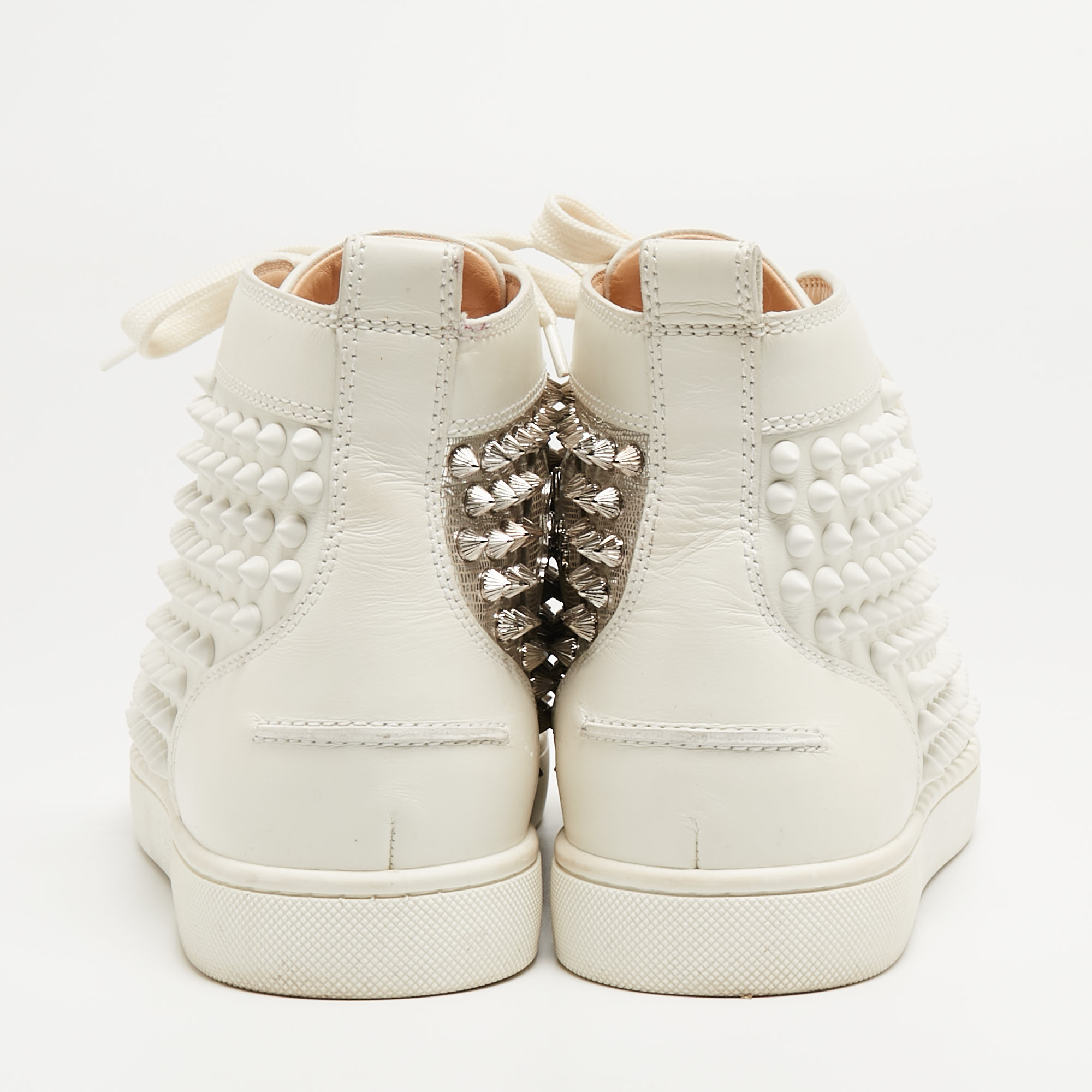 Christian Louboutin White Leather Louis Spikes High Top Sneakers Size 39
