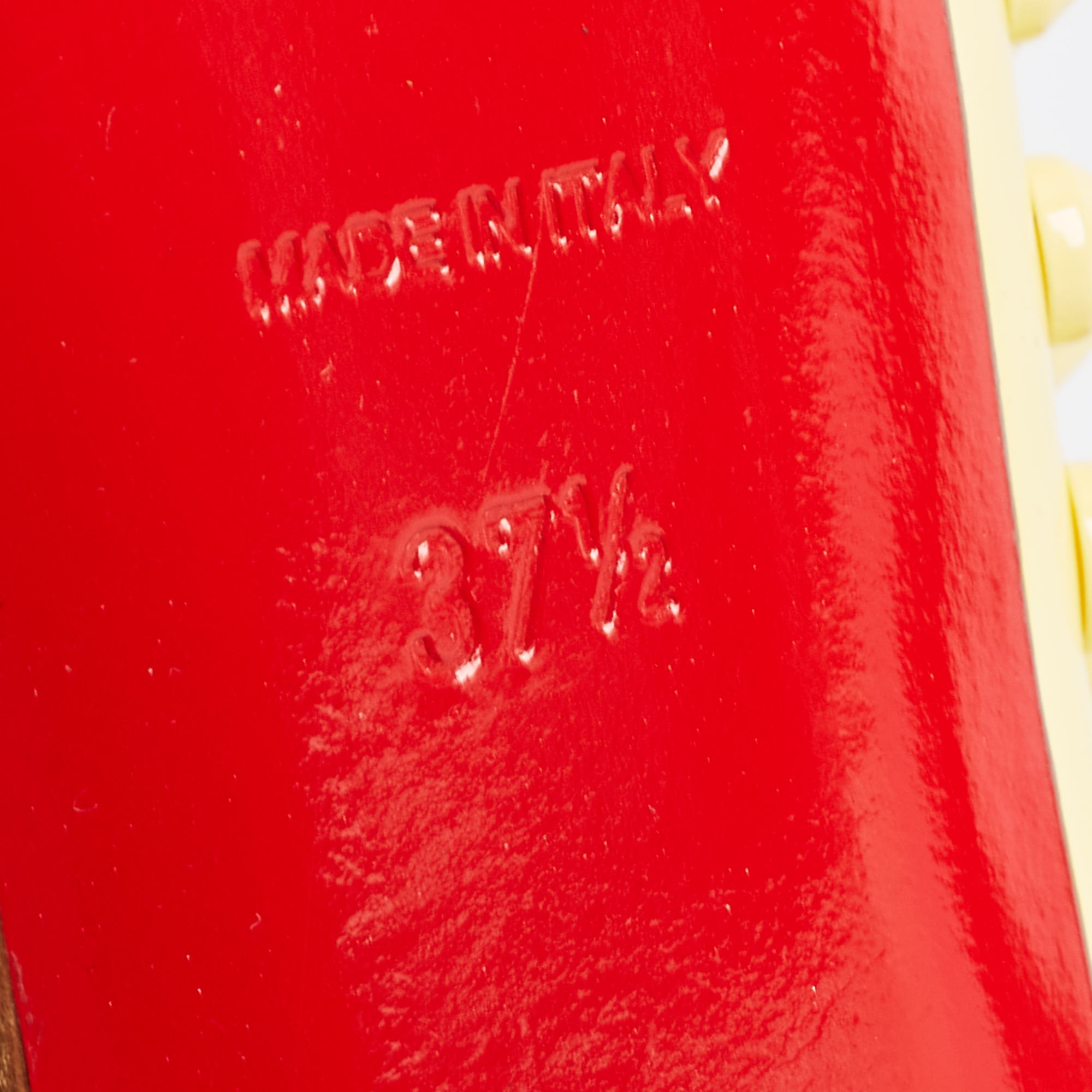 Christian Louboutin Yellow Patent Leather Lady Peep Spike Slingback Pumps Size 37.5