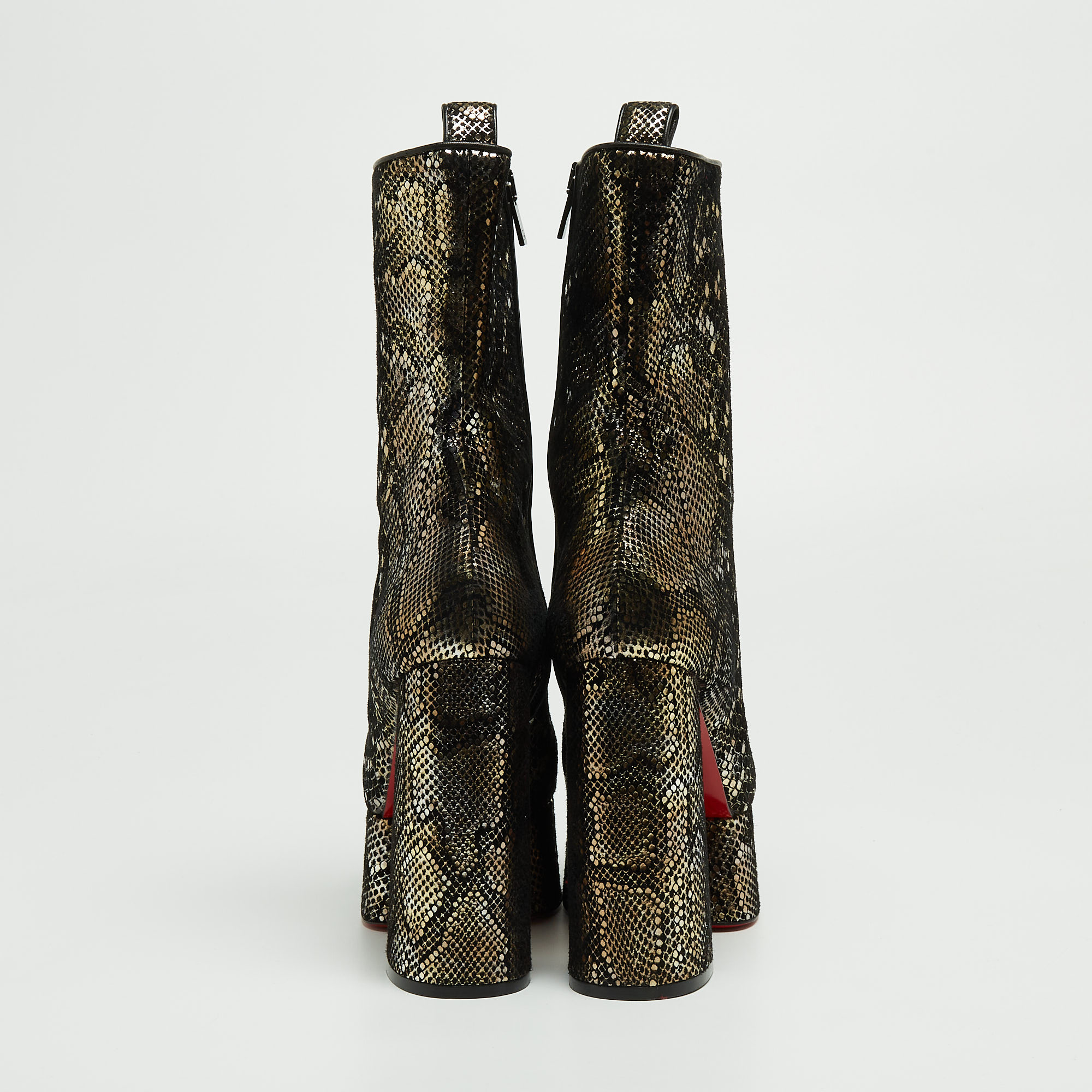 Christian Louboutin Black/Gold Snakeskin Print Suede Izamayeah Boots Size 37