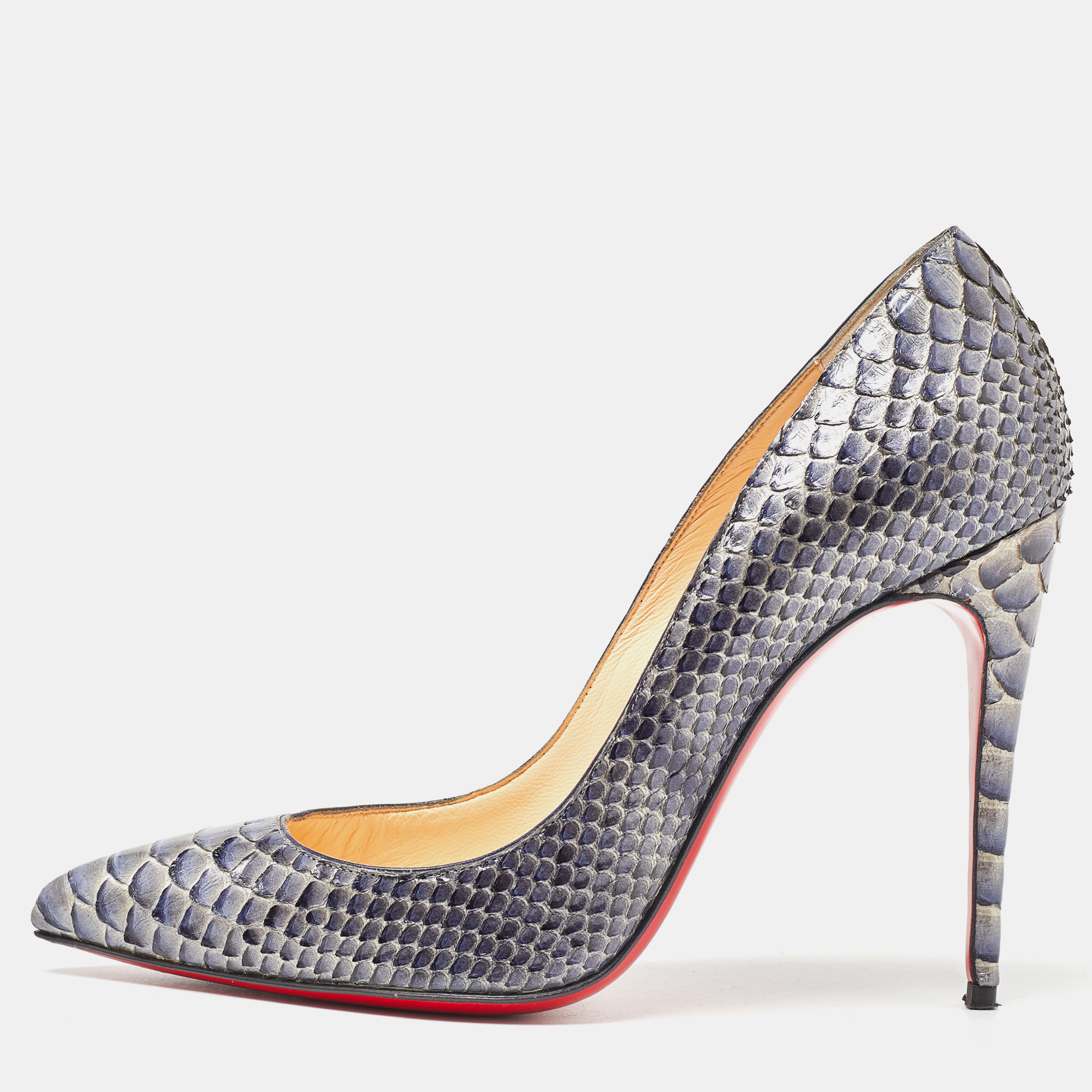 Christian Louboutin Metallic Grey Python Leather So Kate Pointed Toe Pumps Size 37.5