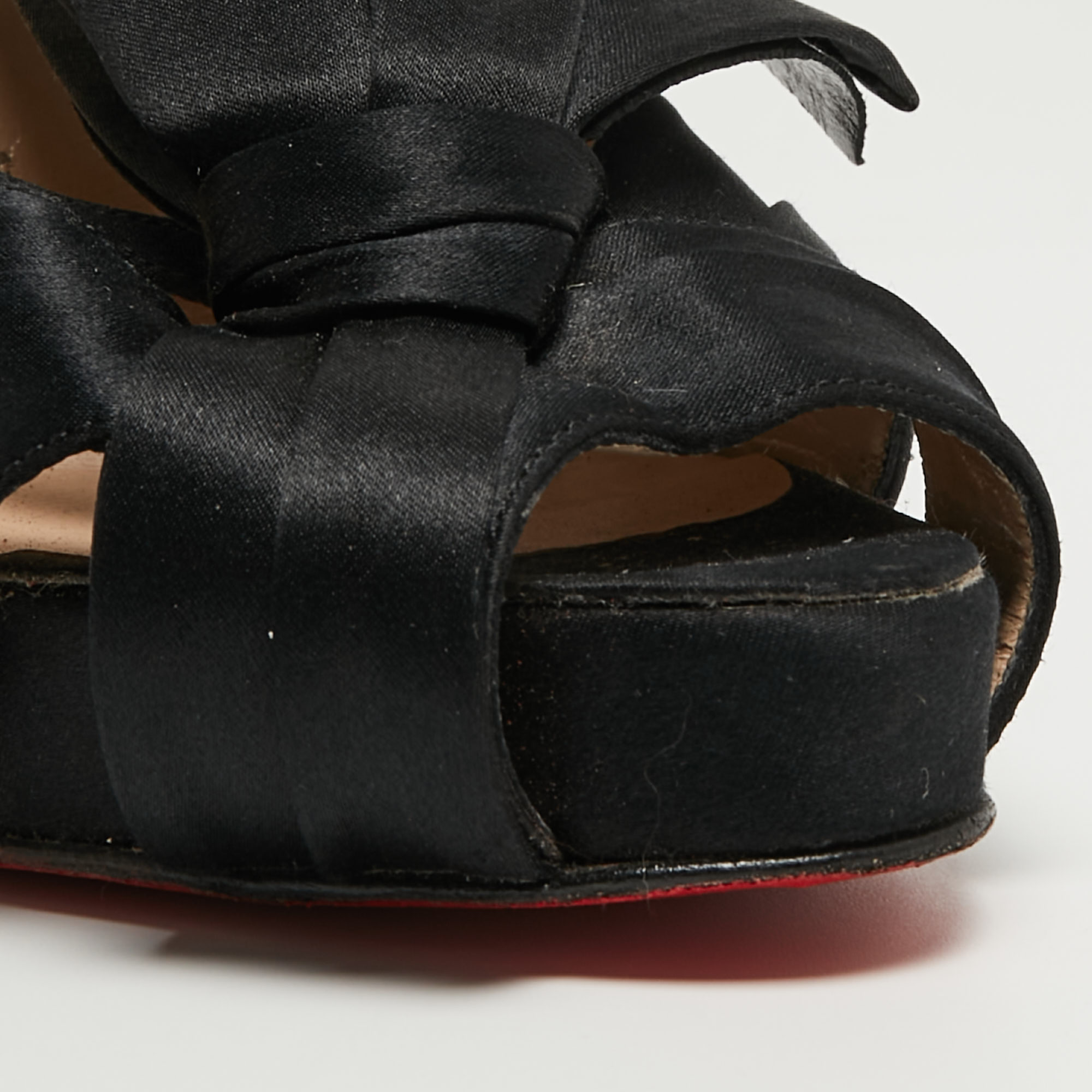 Christian Louboutin Black Satin Bow Slingback Sandals Size 37.5