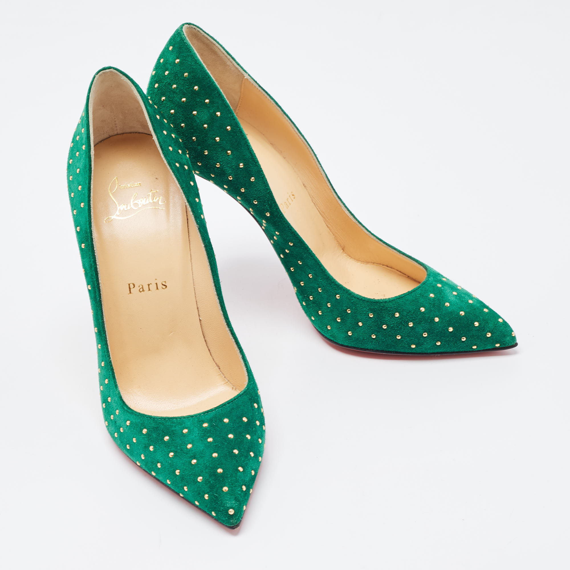 Christian Louboutin Green Suede Pigalle Plume Pumps Size 37
