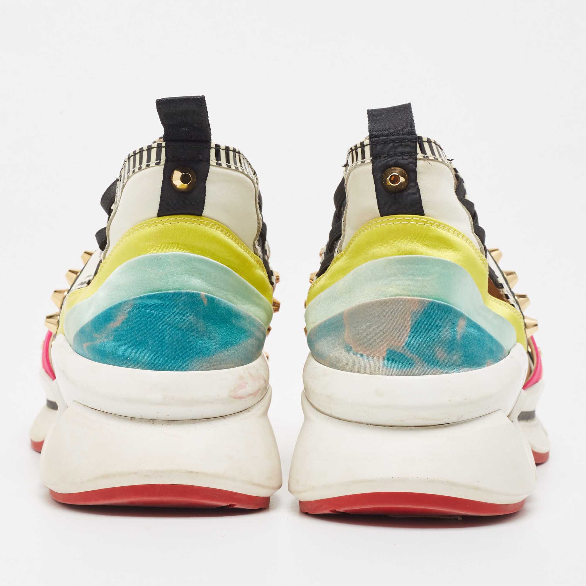 Christian Louboutin Multicolor Neoprene And Leather 123 Run Rainbow Sneakers Size 37