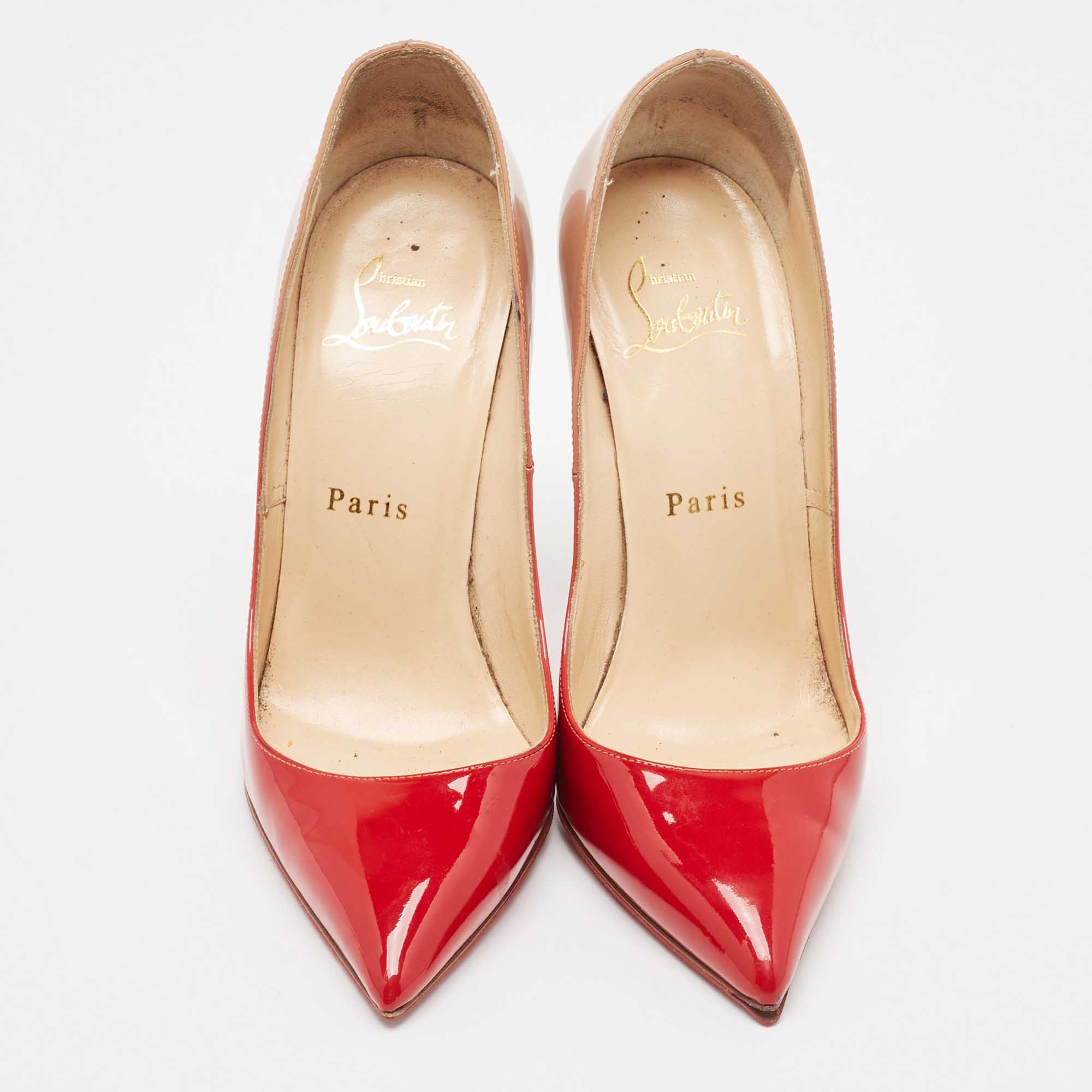 Christian Louboutin Red/Beige Ombre Patent Leather So Kate Pumps Size 36