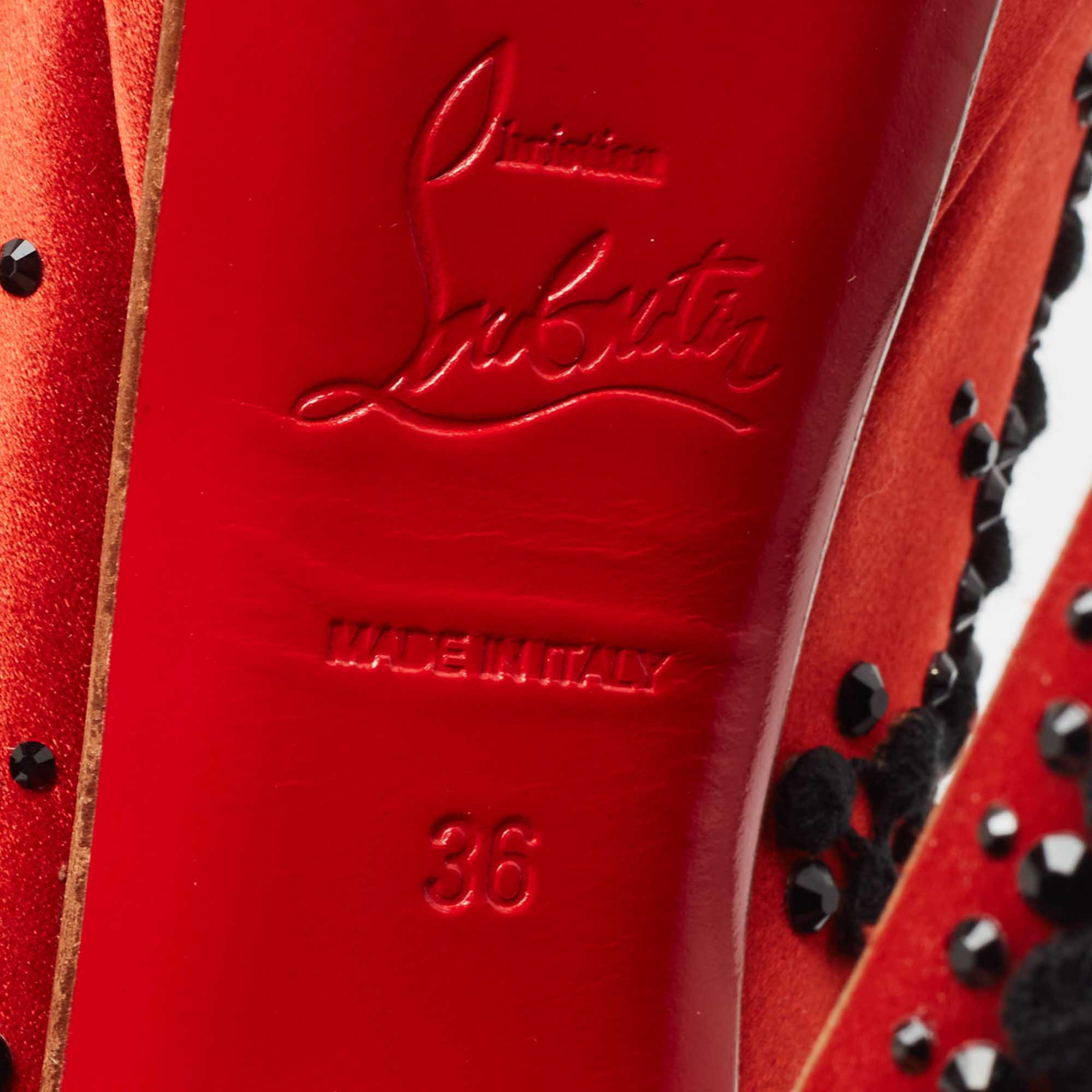 Christian Louboutin Red/Black Satin Torero Peep Toe Platform Pumps Size 36