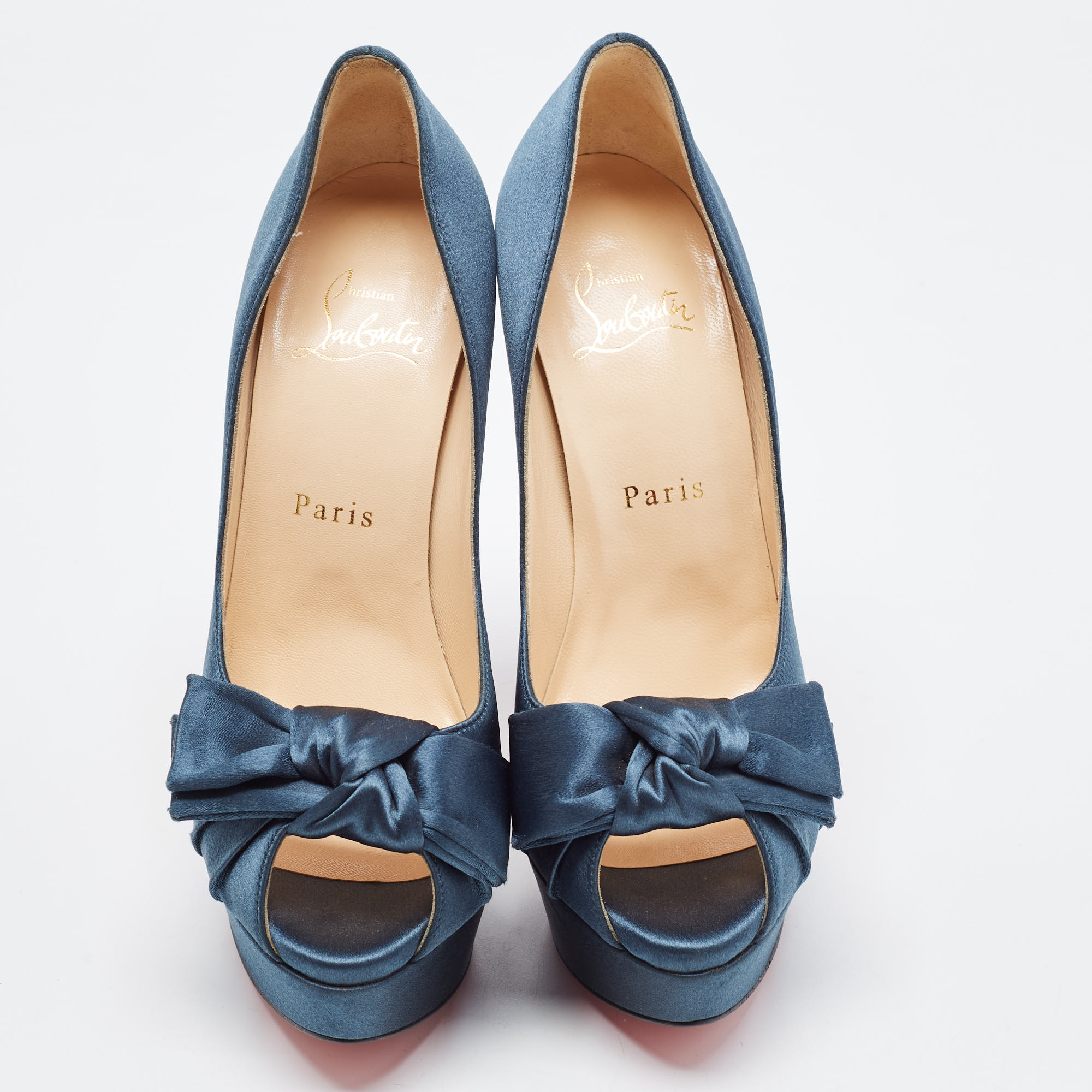 Christian Louboutin Teal Satin Madame Butterfly Pumps Size 37