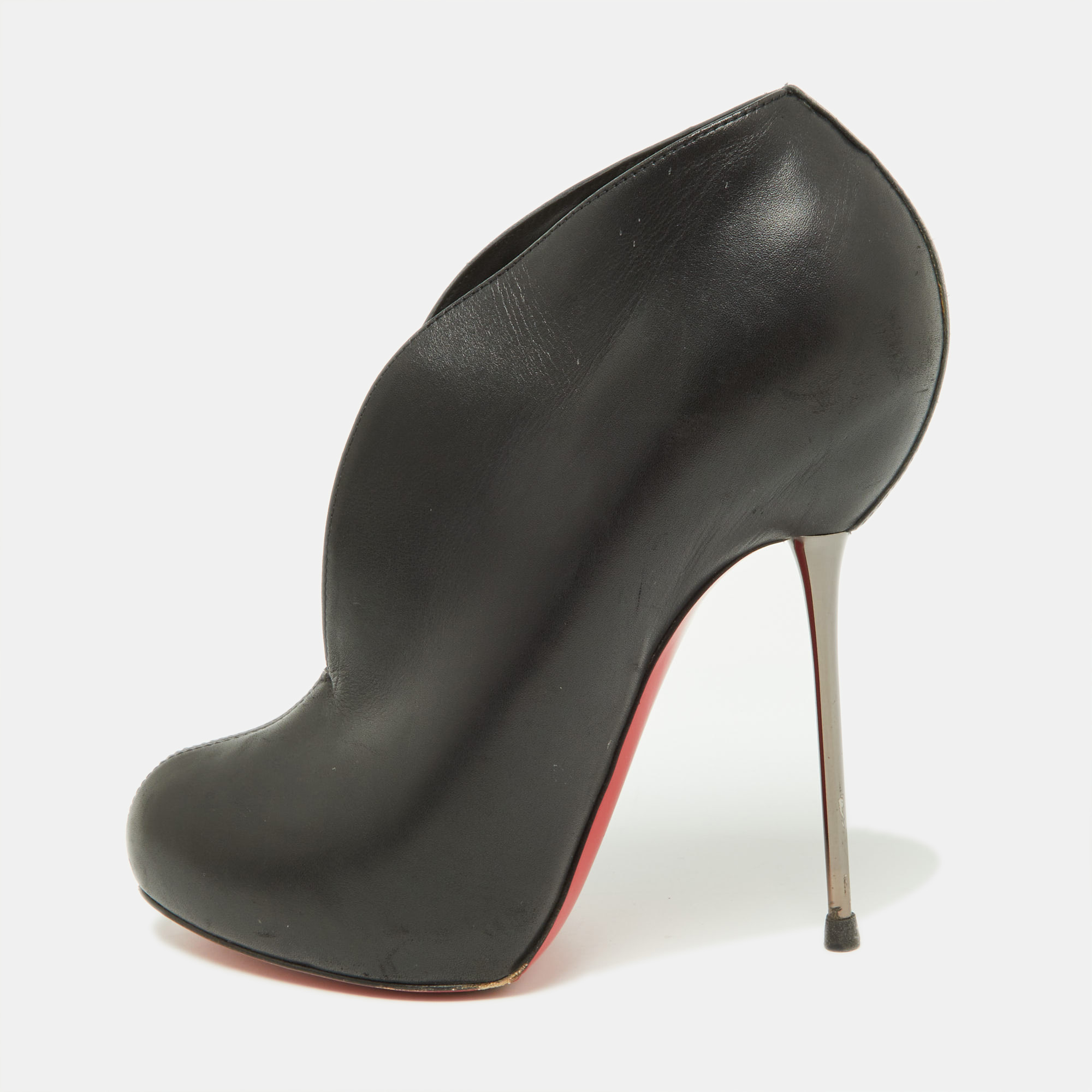 Christian louboutin black leather miss fast plato platform ankle booties size 38.5