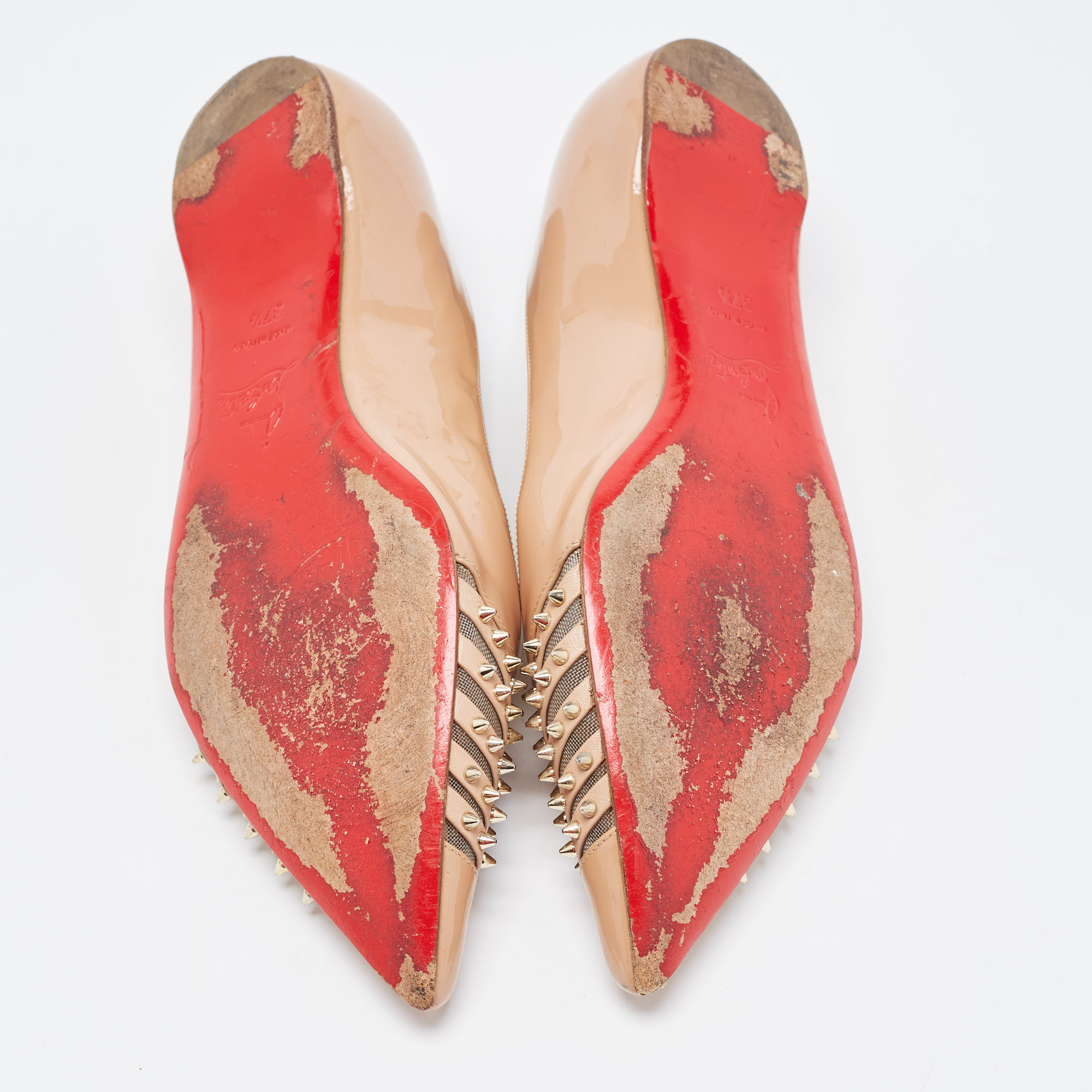 Christian Louboutin Beige Patent Leather Bareta Ballet Flats Size 37.5