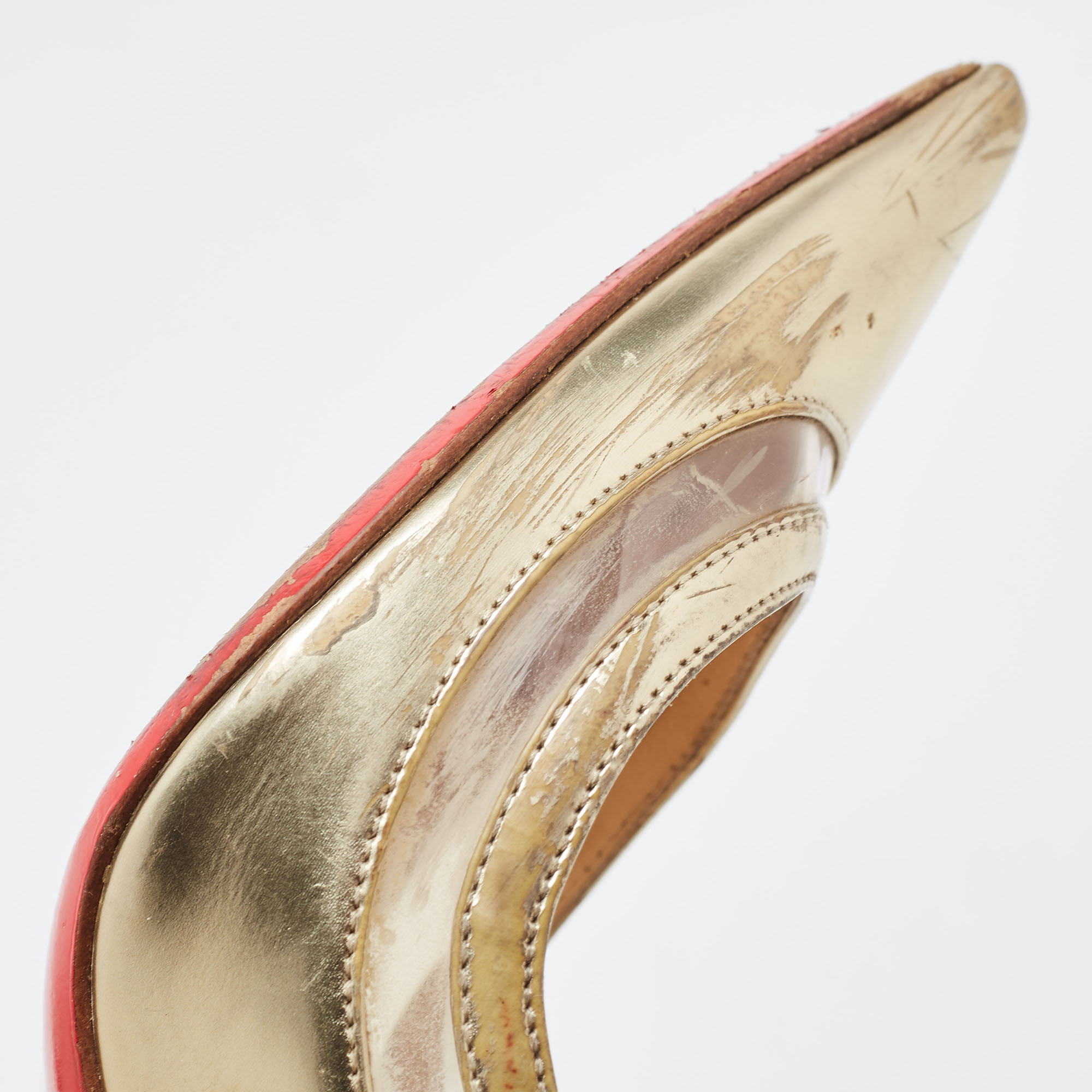Christian Louboutin Gold Leather And PVC Paulina Slingback Pumps Size 35.5