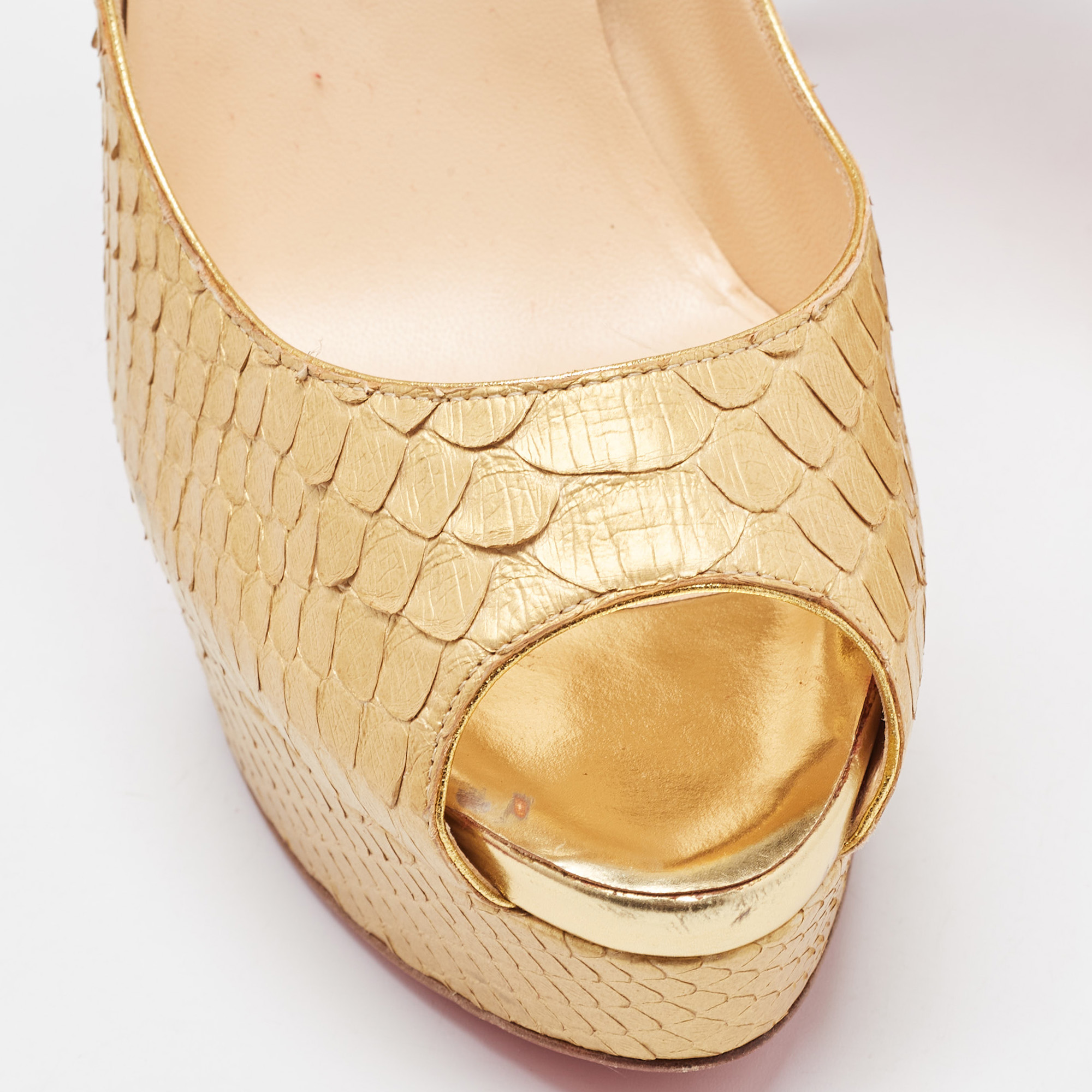 Christian Louboutin Gold Python Lady Peep Toe Pumps Size 40