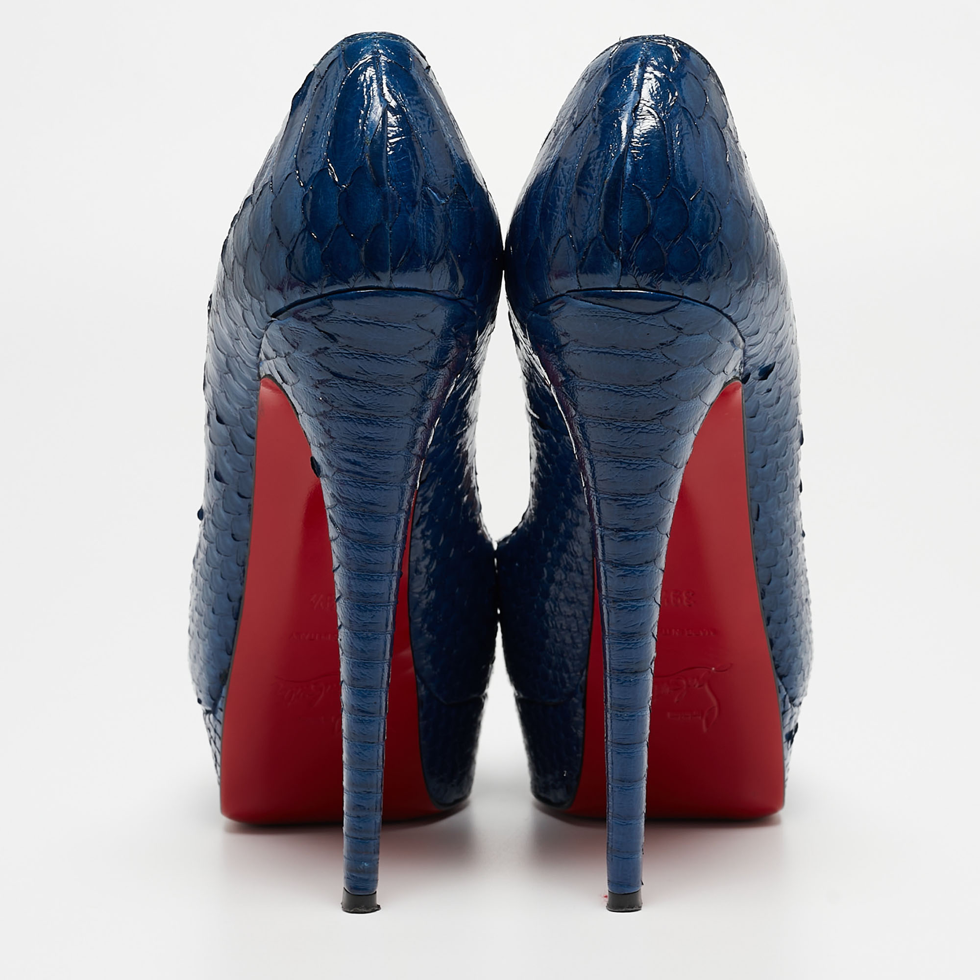 Christian Louboutin Blue Python Lady Peep Toe Pumps Size 39.5