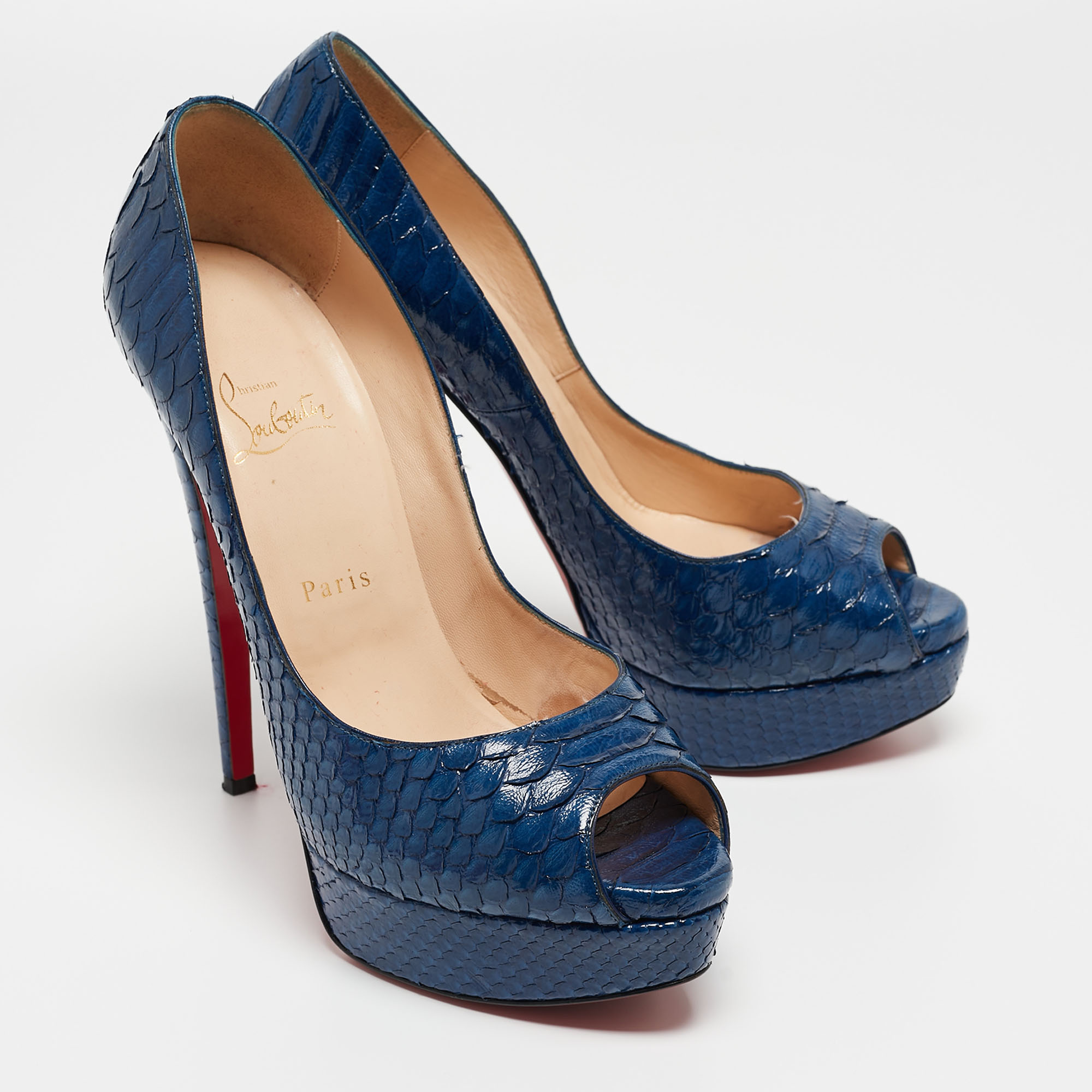Christian Louboutin Blue Python Lady Peep Toe Pumps Size 39.5