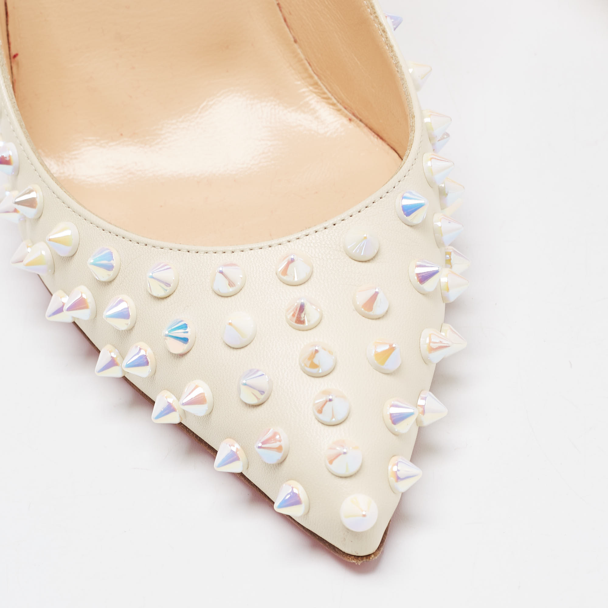 Christian Louboutin Cream Leather Pigalle Spikes Pumps Size 38