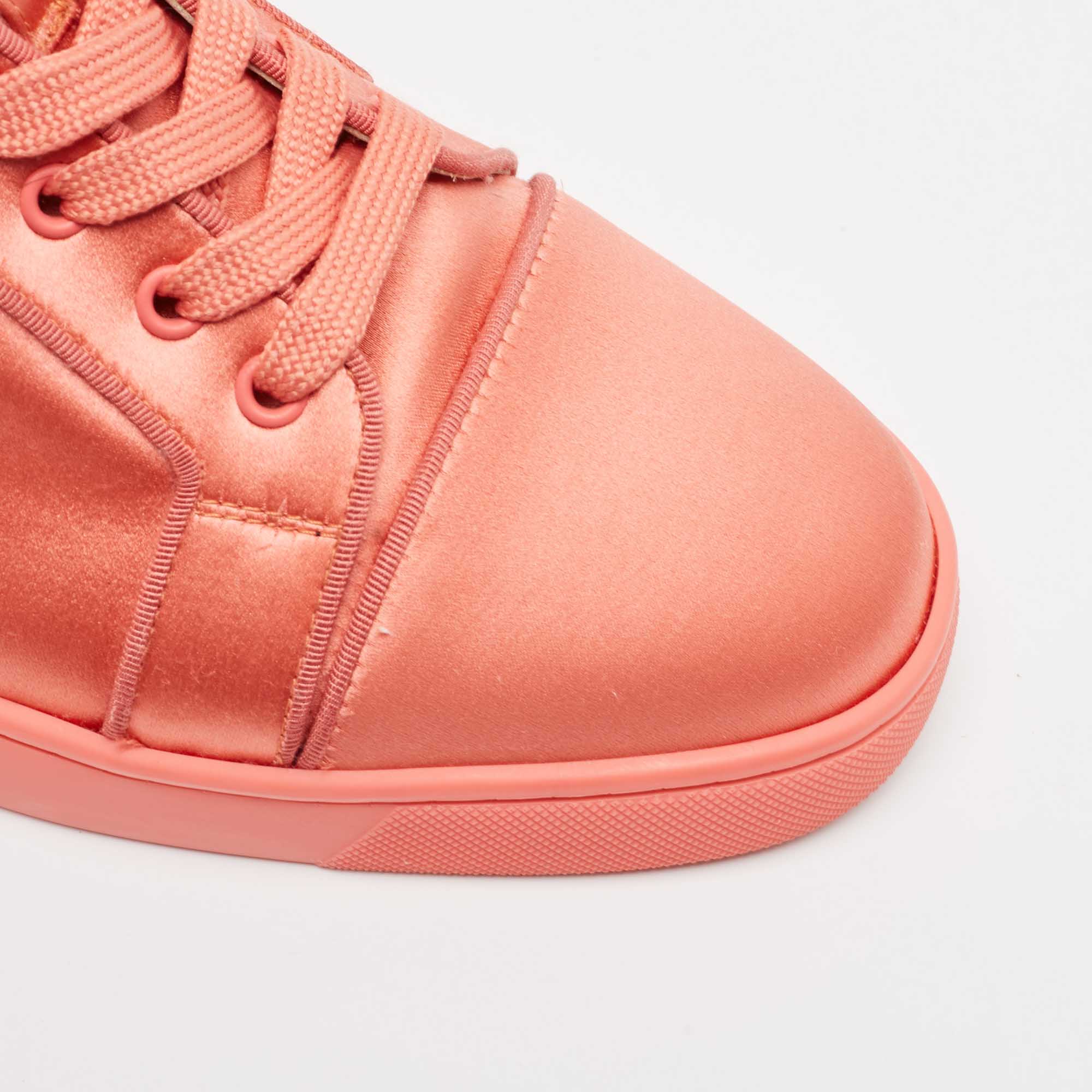Christian Louboutin Pink Satin Louis Junior Orlato Low Top Sneakers Size 43.5