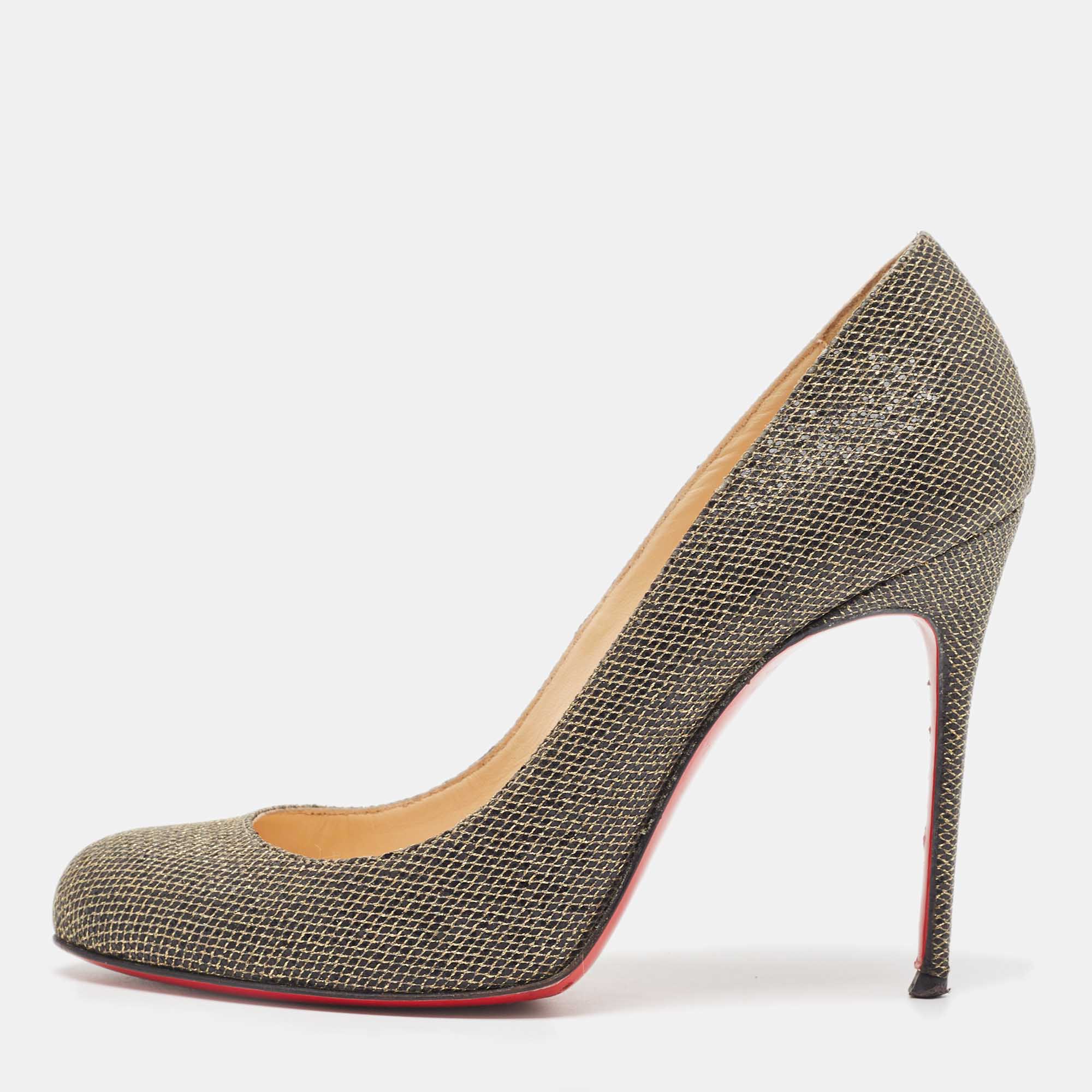 Christian Louboutin Metallic Lurex Fabric Fifi Round Toe Pumps Size 38