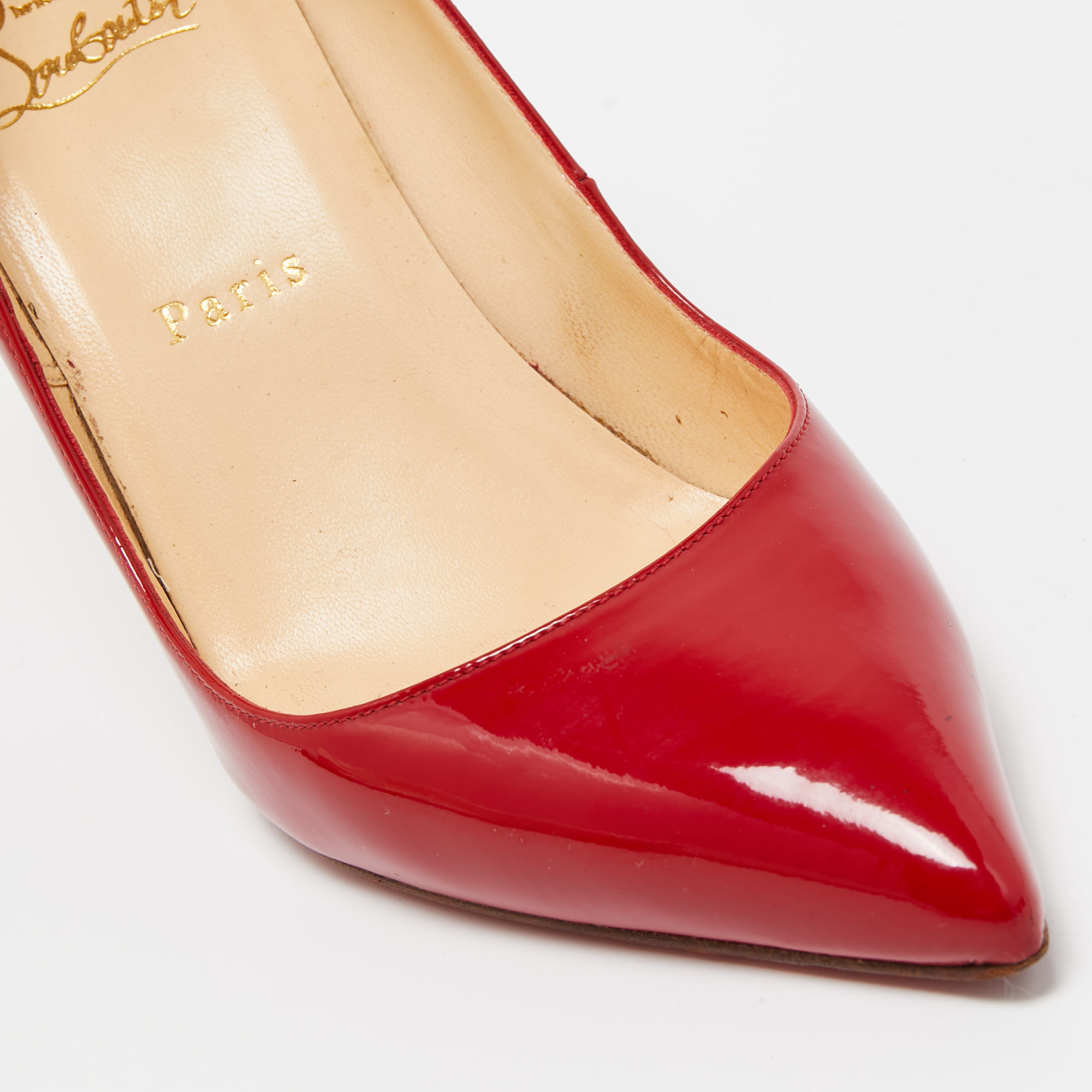 Christian Louboutin Red Patent Leather Pigalle Pointed Toe Pumps Size 38